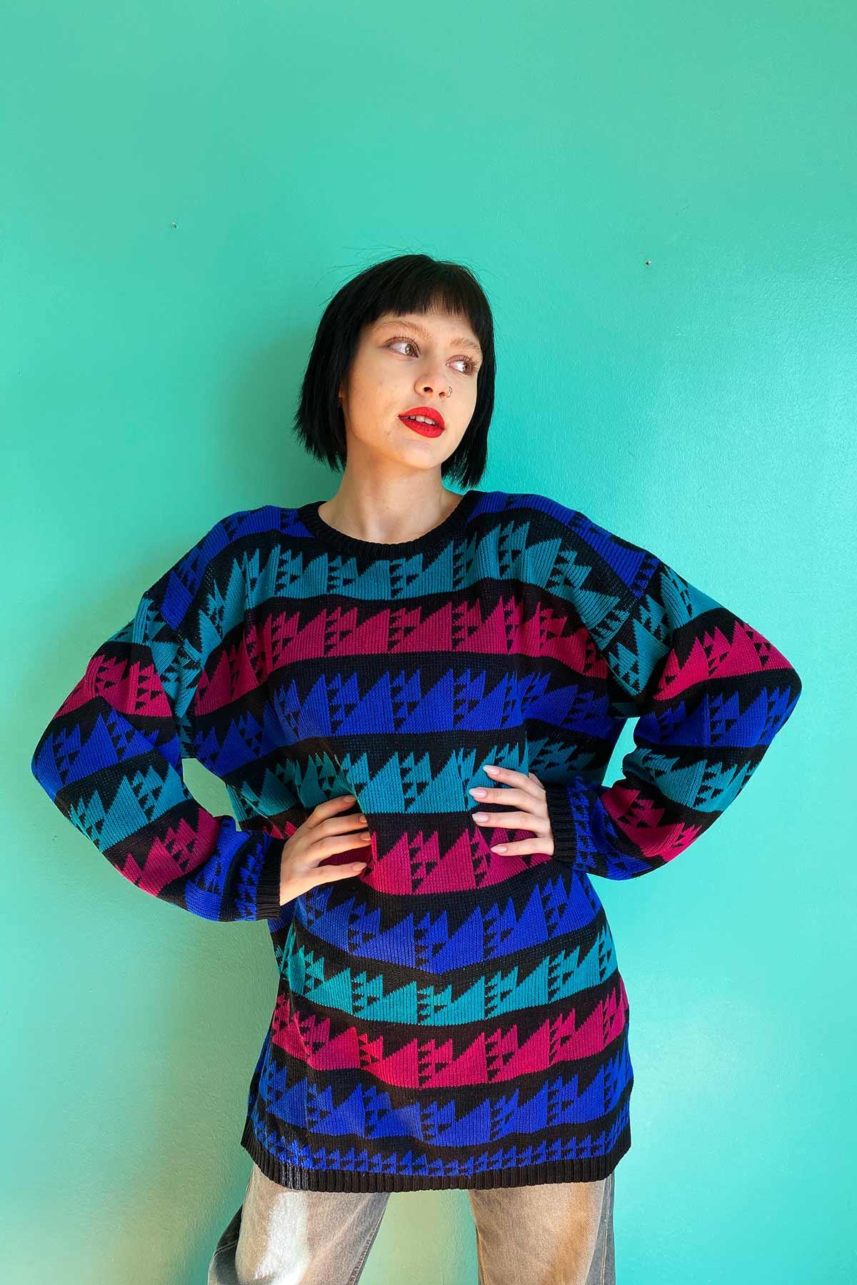 Vintage Desenli Oversize Kazak