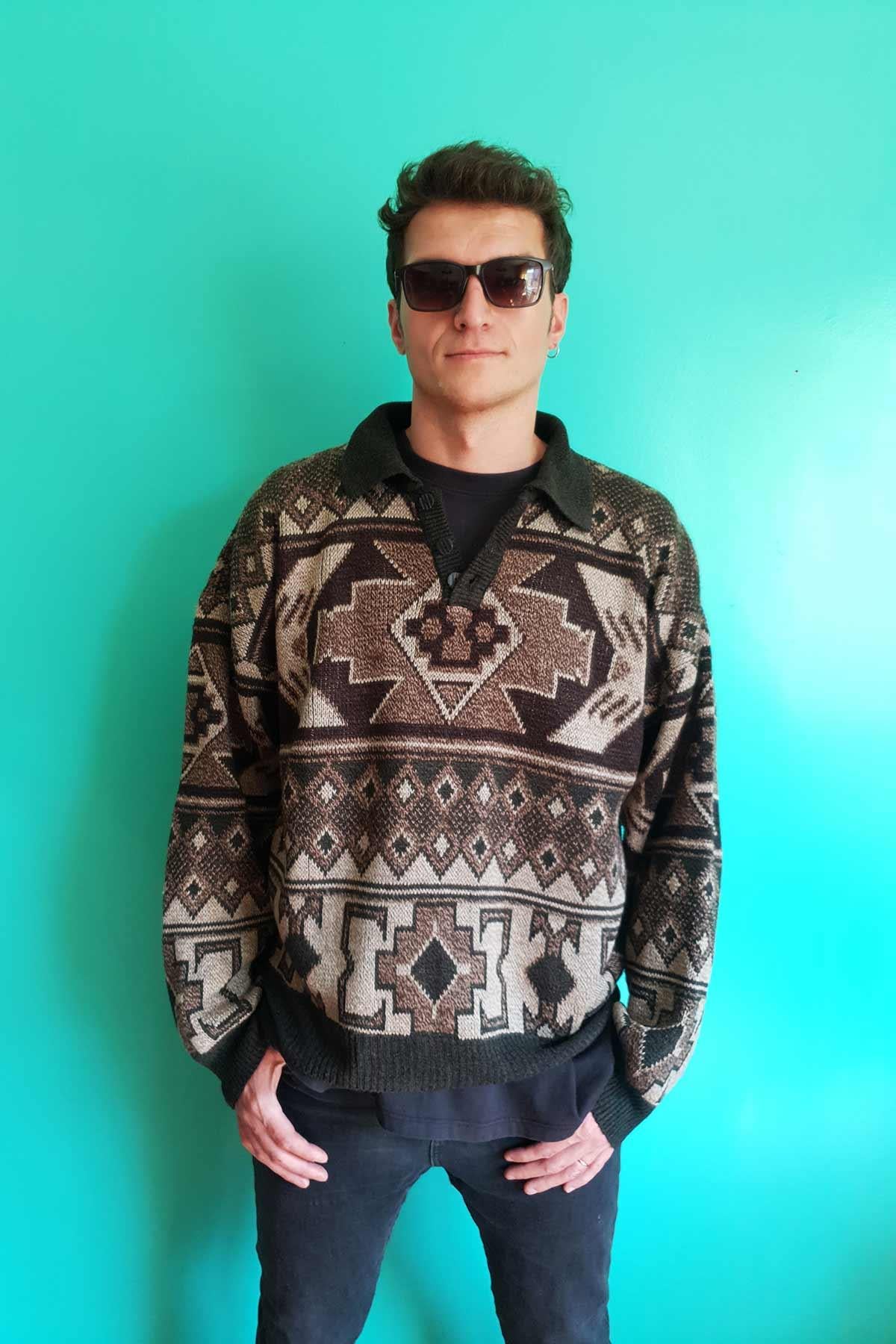 Vintage Desenli Oversize Kazak