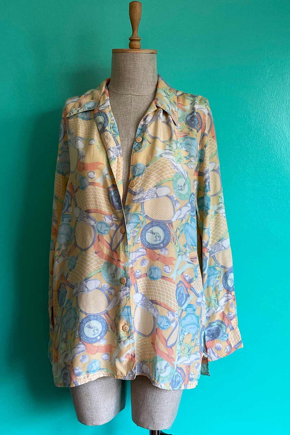 Vintage Desenli Oversize Viskon Gömlek