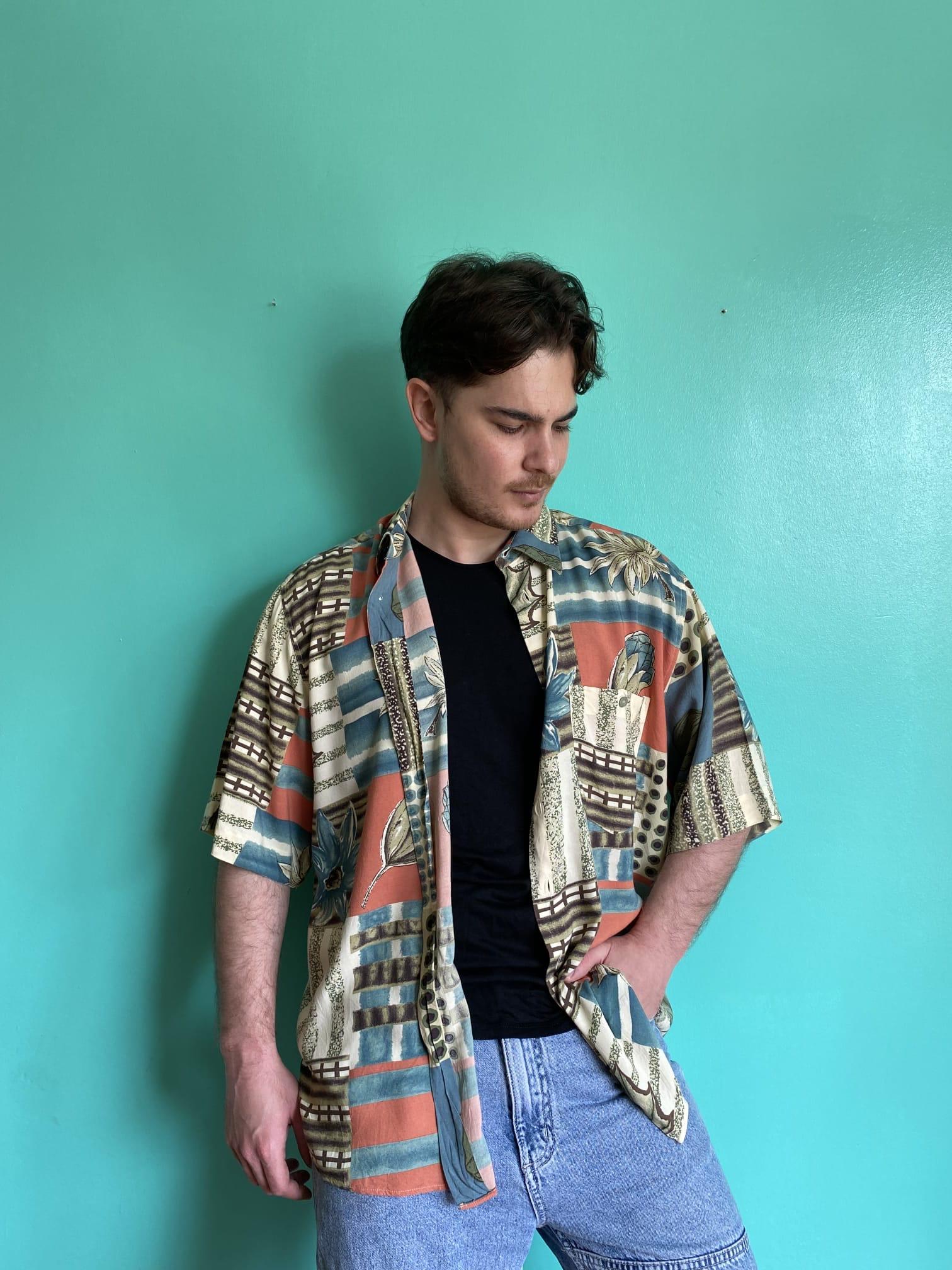 Vintage Desenli Viskon Gömlek