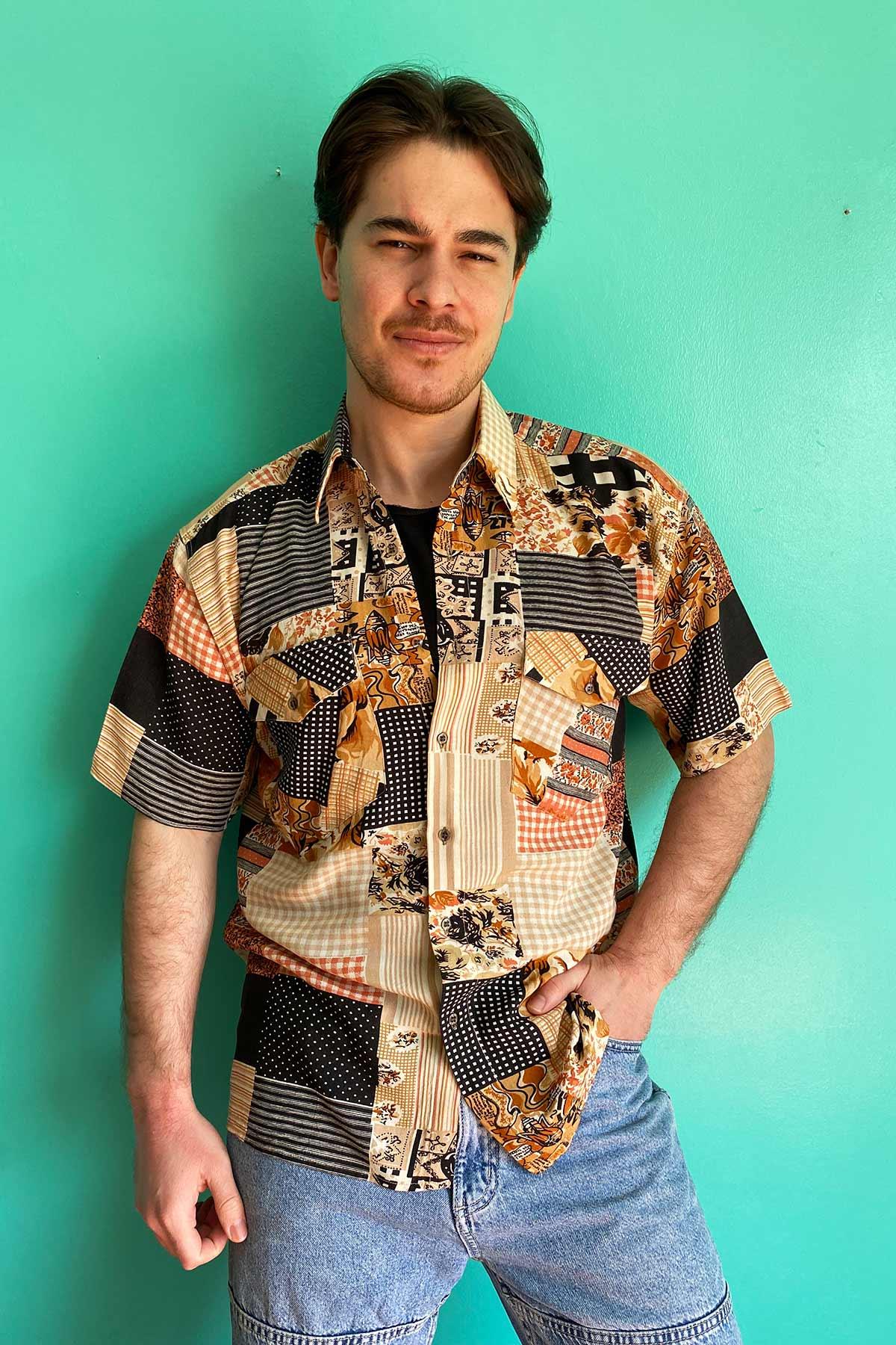 Vintage Desenli Viskon Gömlek