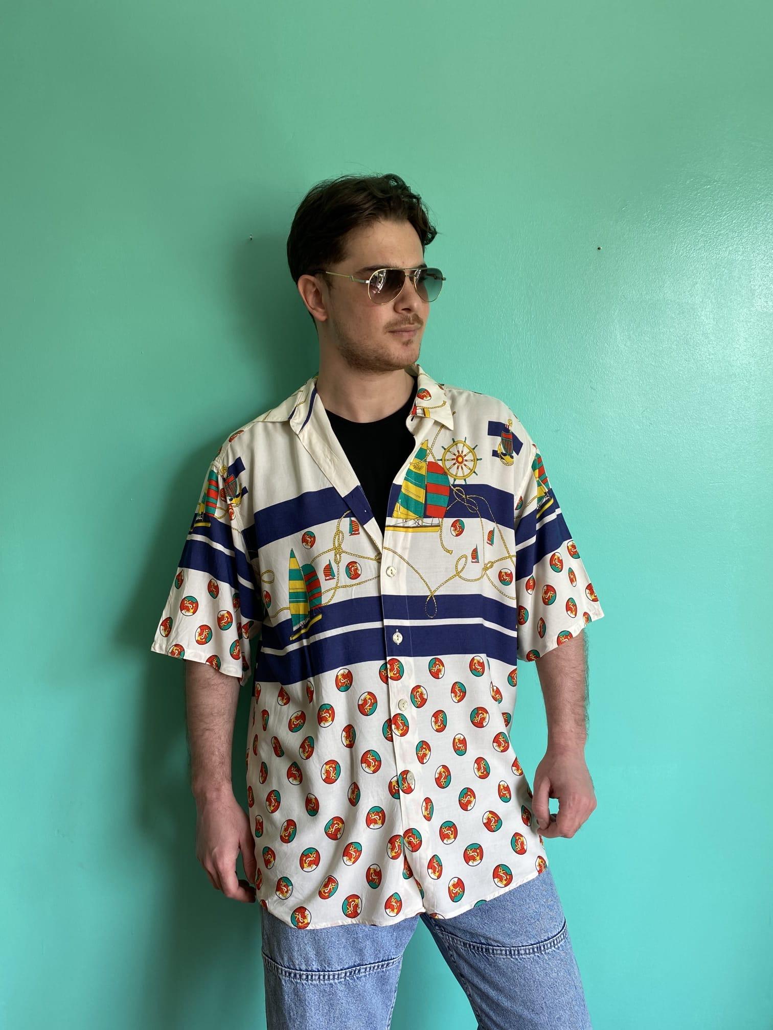 Vintage Desenli Viskon Gömlek