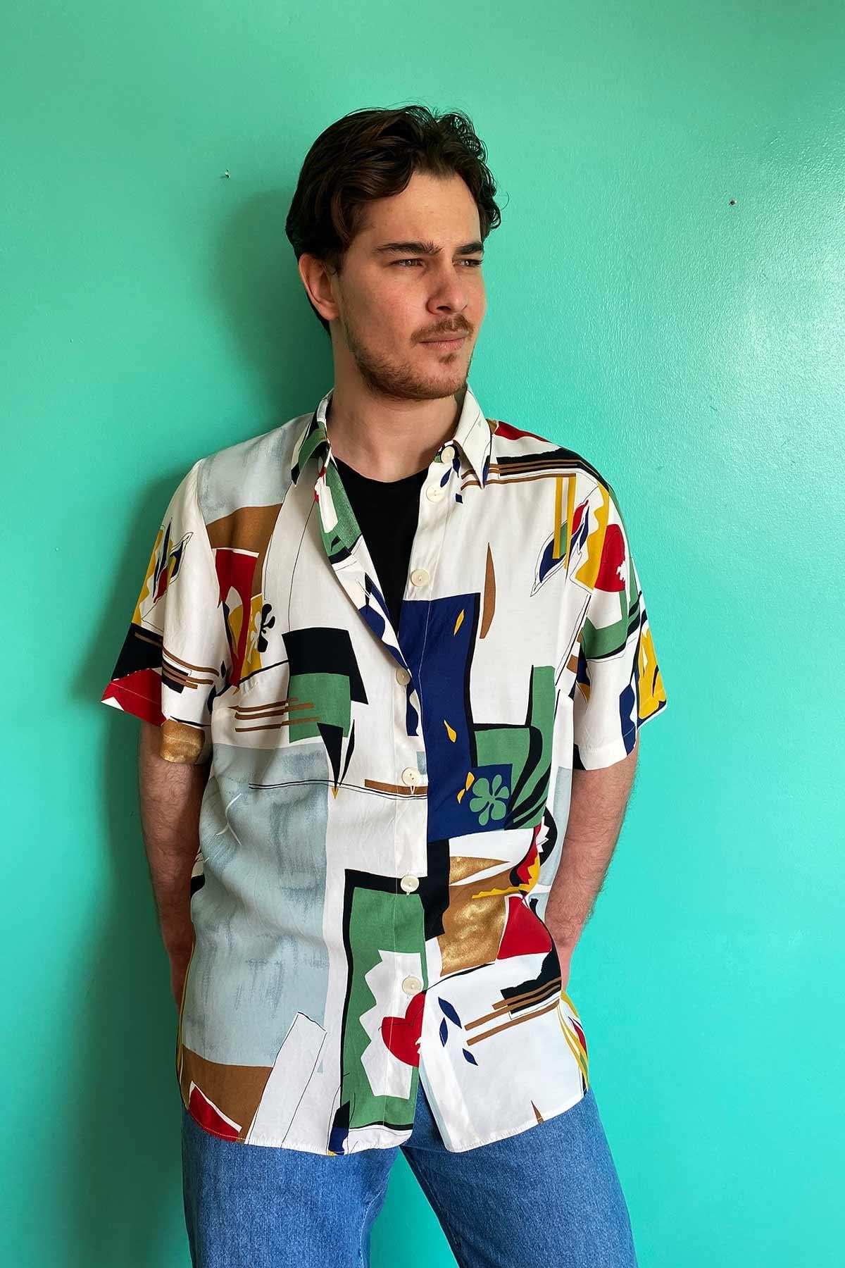 Vintage Desenli Viskon Gömlek