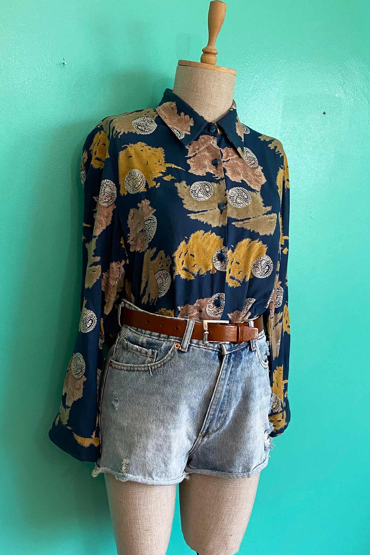 Vintage Desenli Viskon Gömlek
