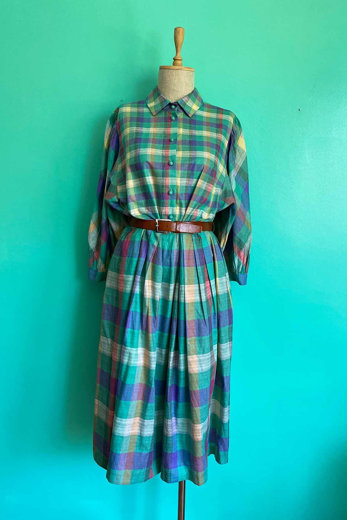 Vintage Ekose Cotton Elbise