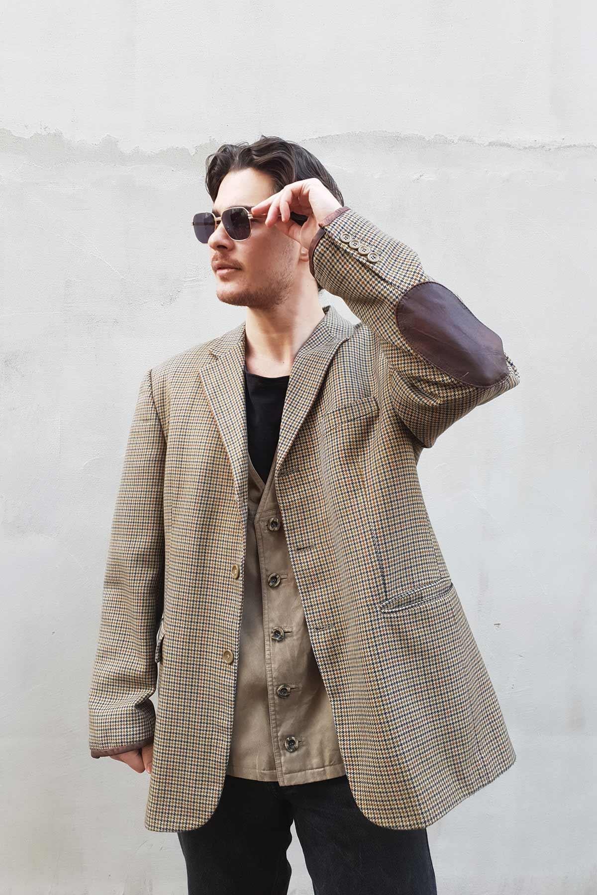 Vintage Ekose Erkek Blazer Ceket