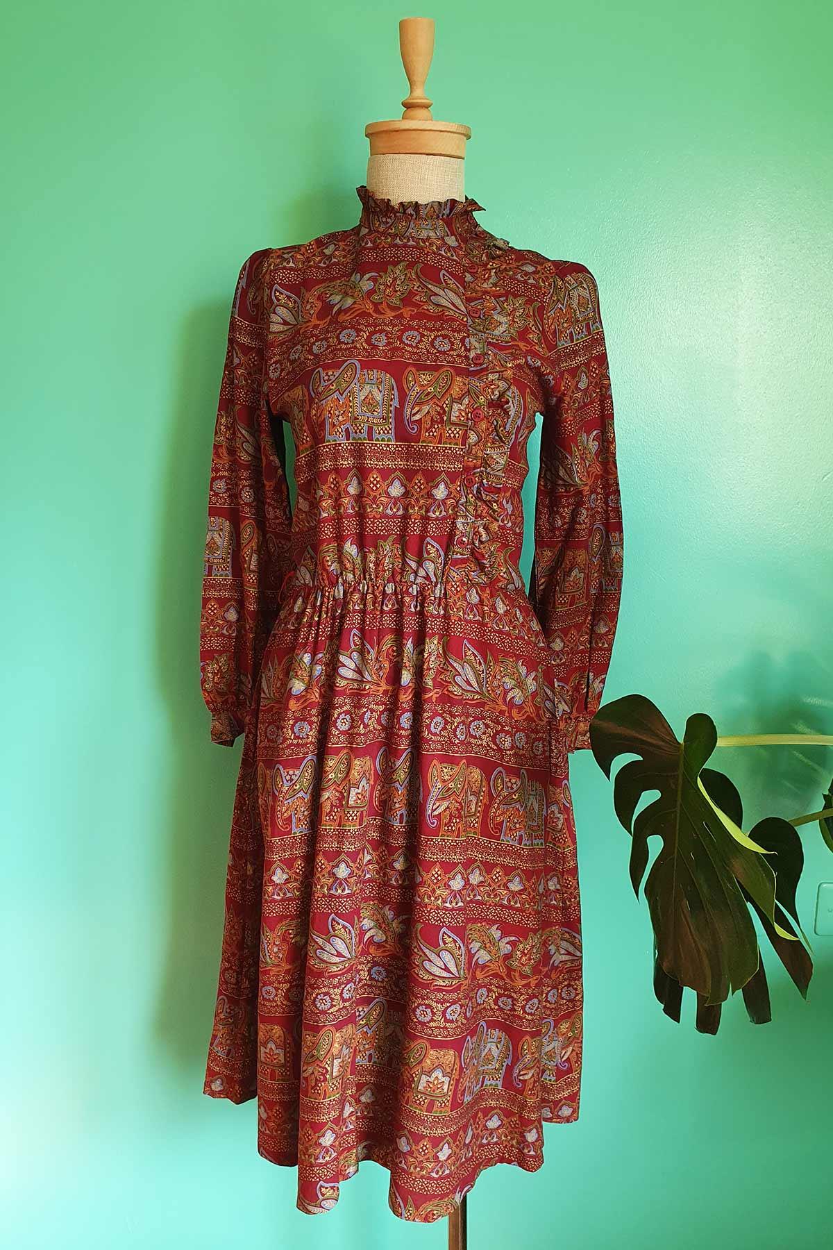 Vintage Etnik Desenli Elbise