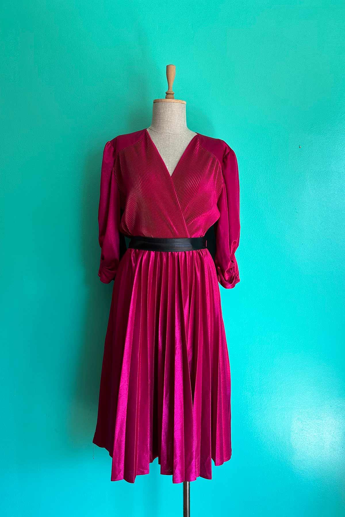 Vintage Fuşya Pembe Elbise