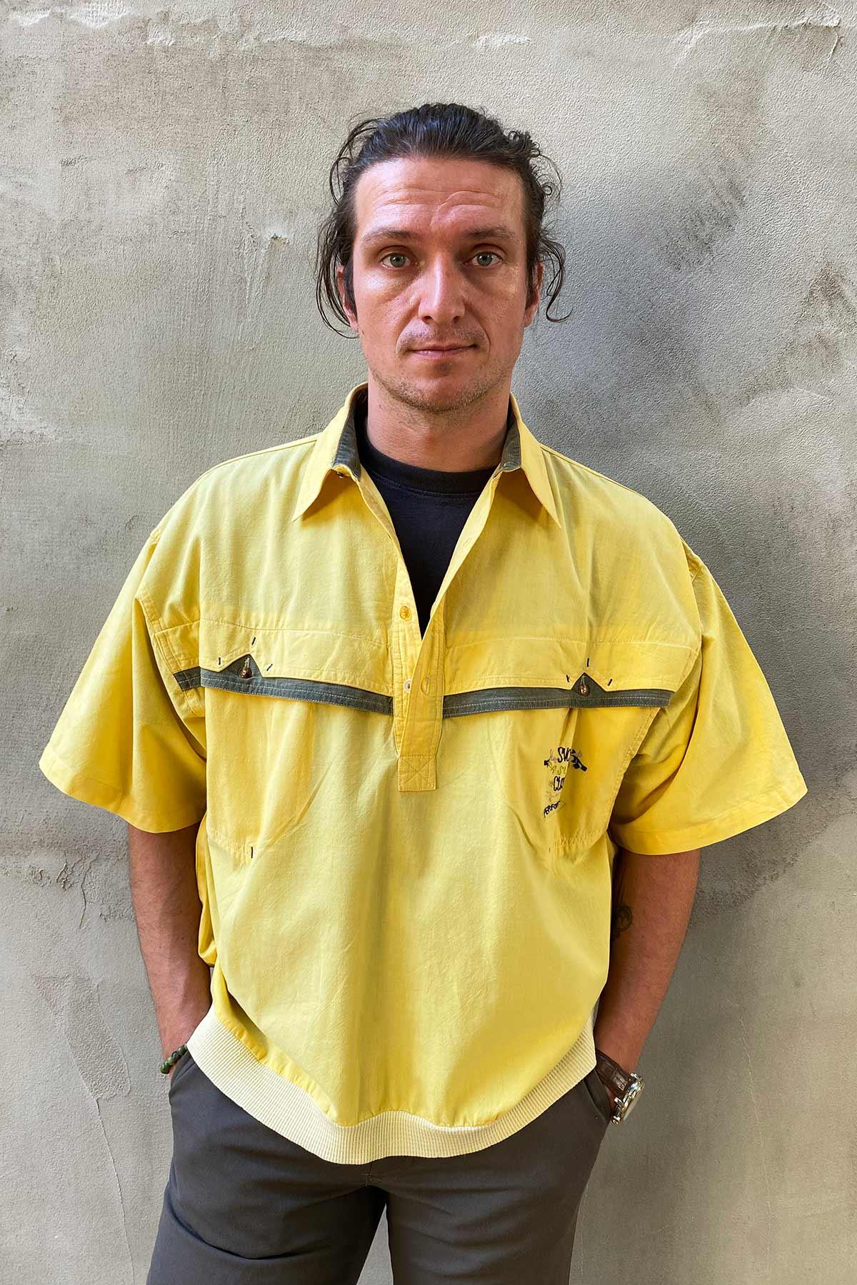 Vintage Gömlek Yaka Sarı Tshirt