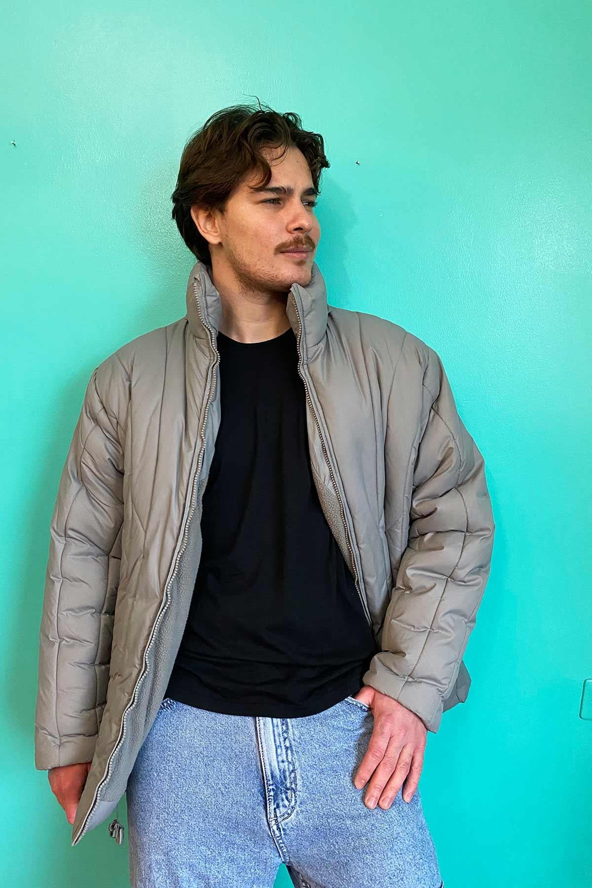 Vintage Gri Şişme Mont