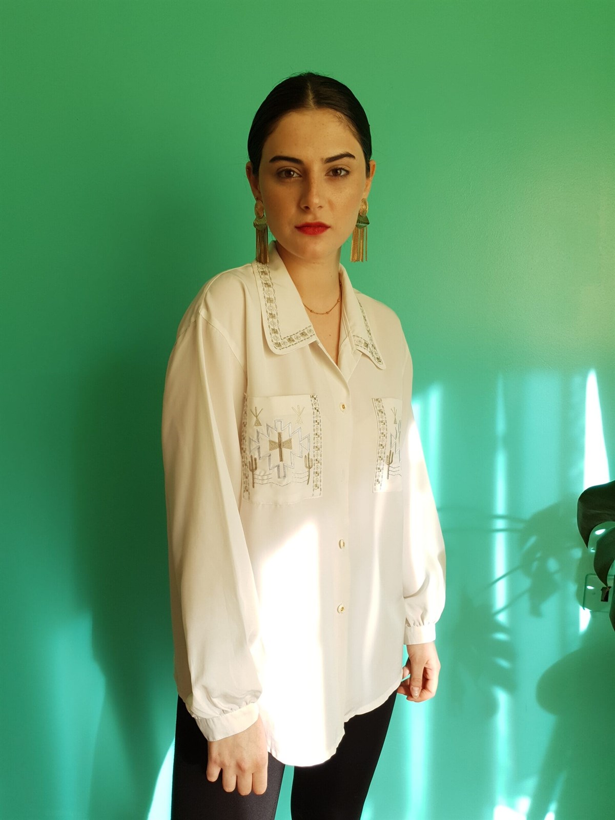 Vintage İşlemeli Gömlek