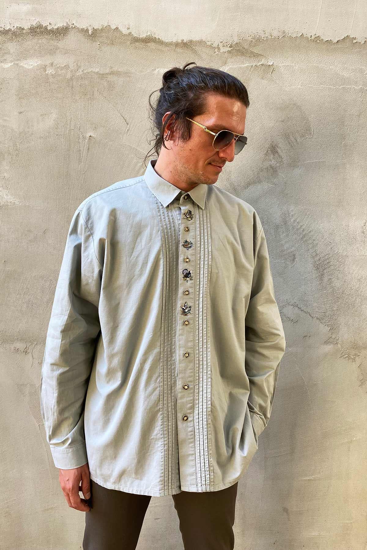 Vintage İşlemeli Uzun Kol Gömlek