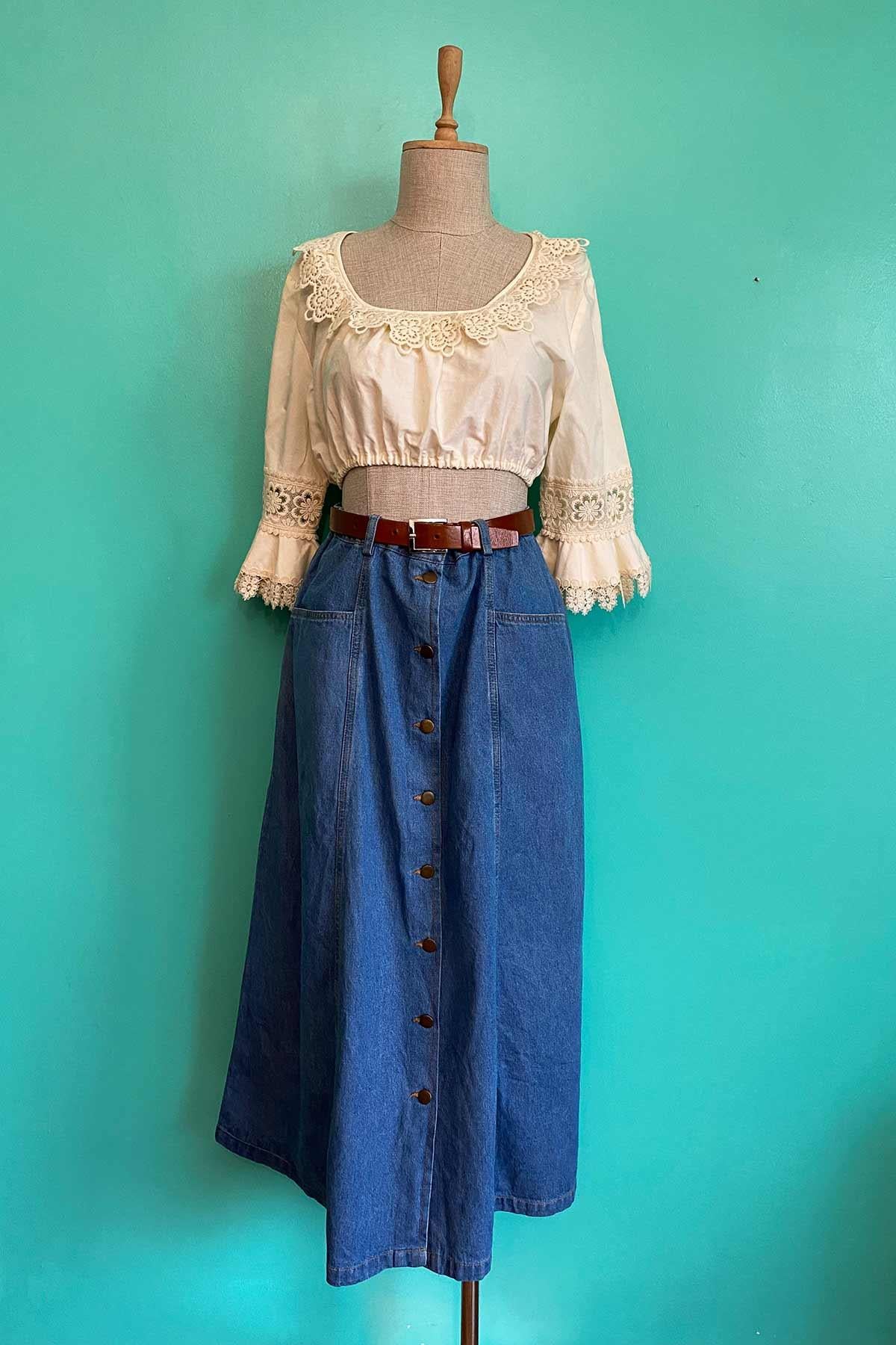 Vintage Jean Kloş Etek