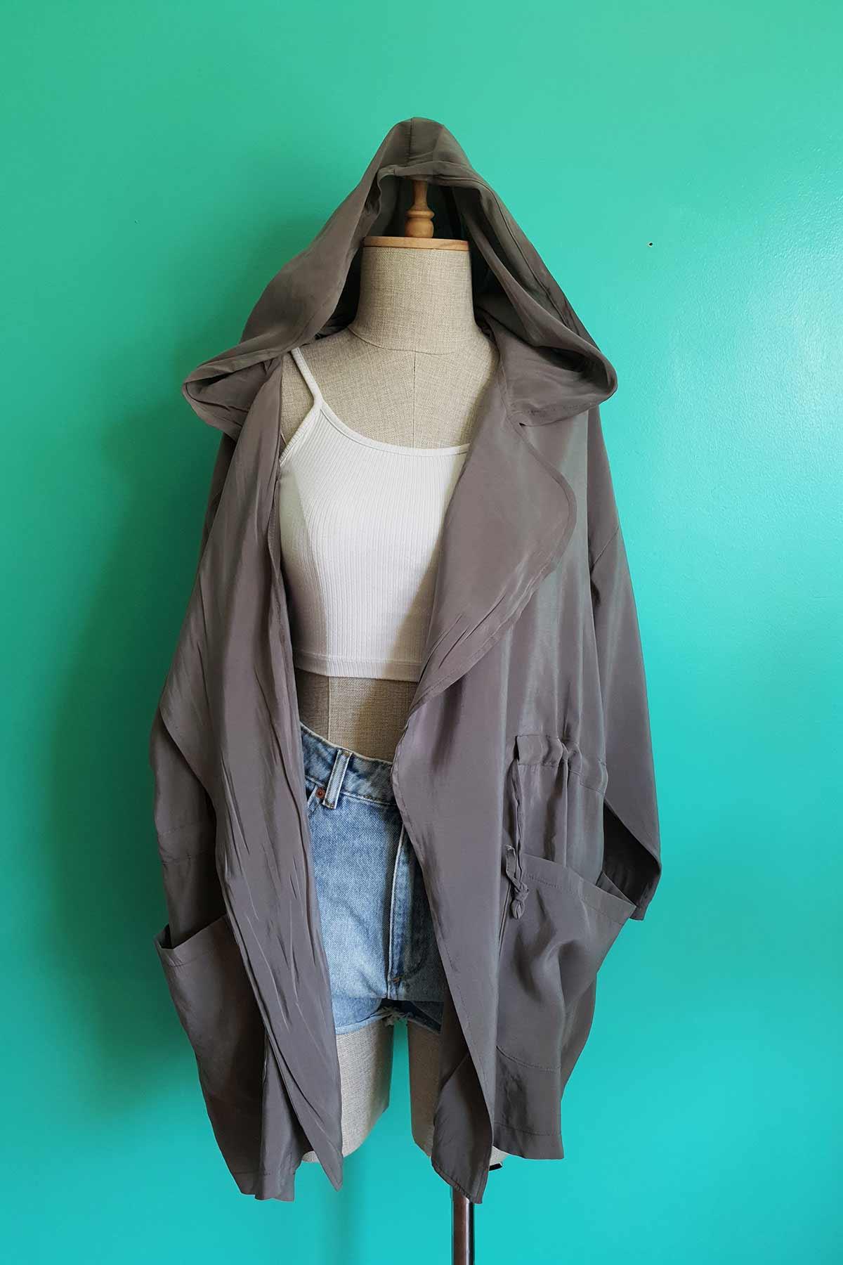 Vintage Kapşonlu Viskon Oversize Ceket