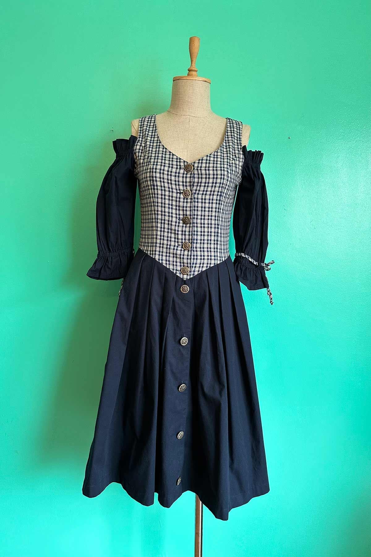 Vintage Keten Bavyera Elbise