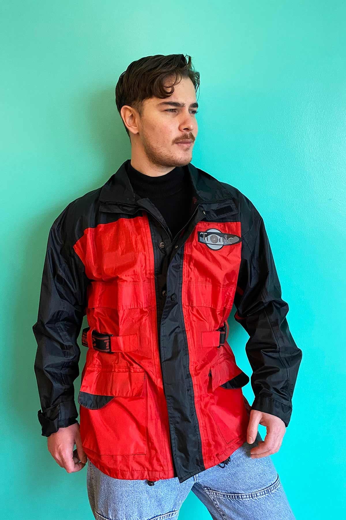 Vintage Kırmızı Siyah Mevsimlik Mont