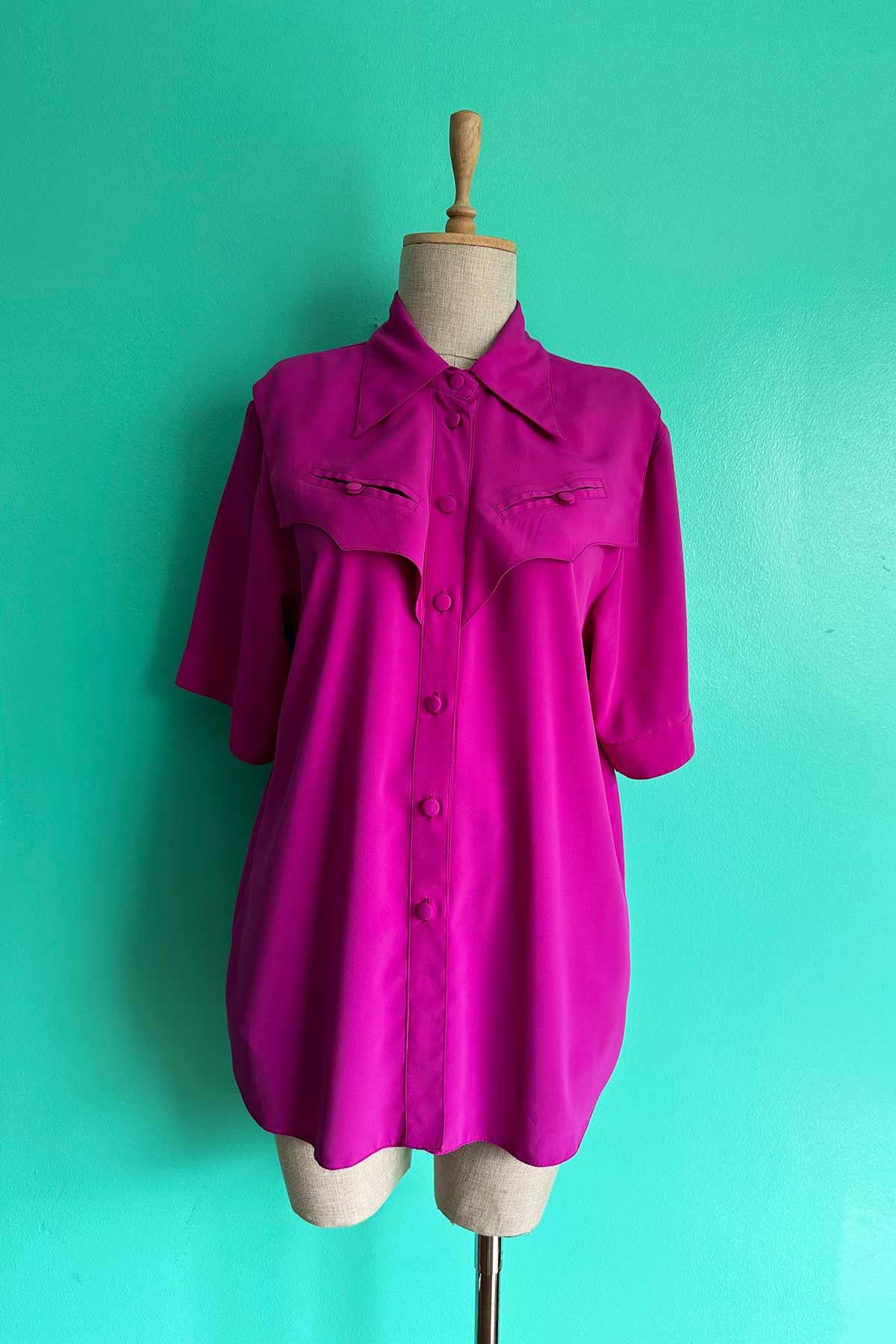 Vintage Kısa Kol Mor Gömlek