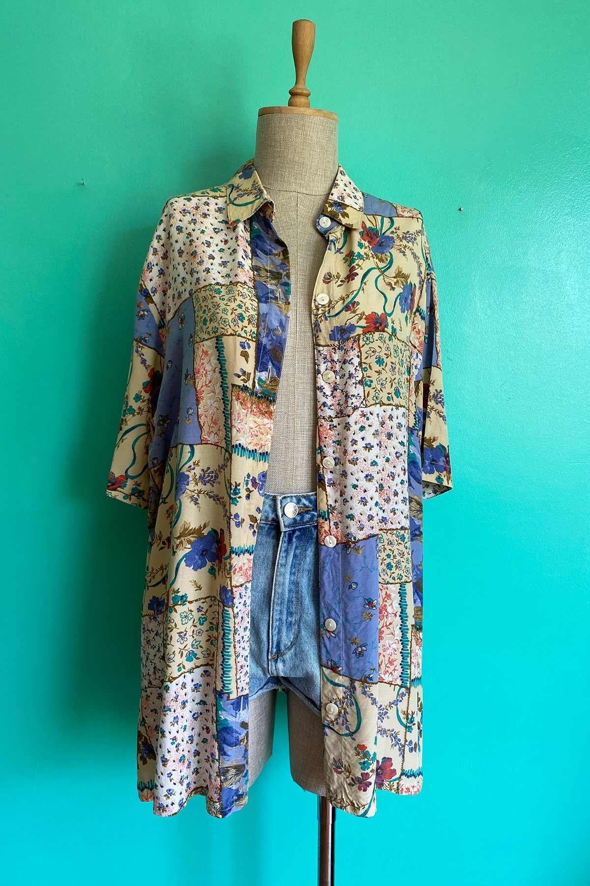 Vintage Kısa Kol Oversize Viskon Gömlek