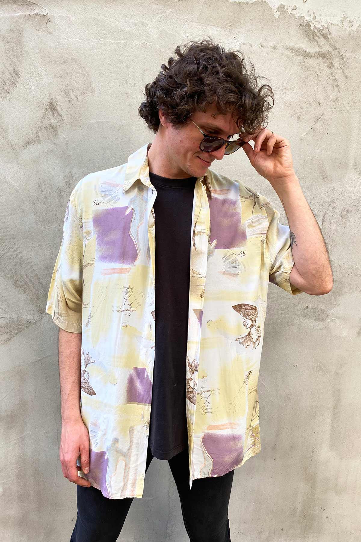 Vintage Kısa Kol Oversize Viskon Gömlek