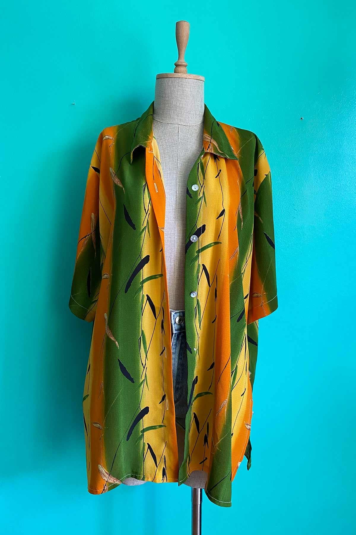 Vintage Kısa Kol Renkli Oversize Gömlek