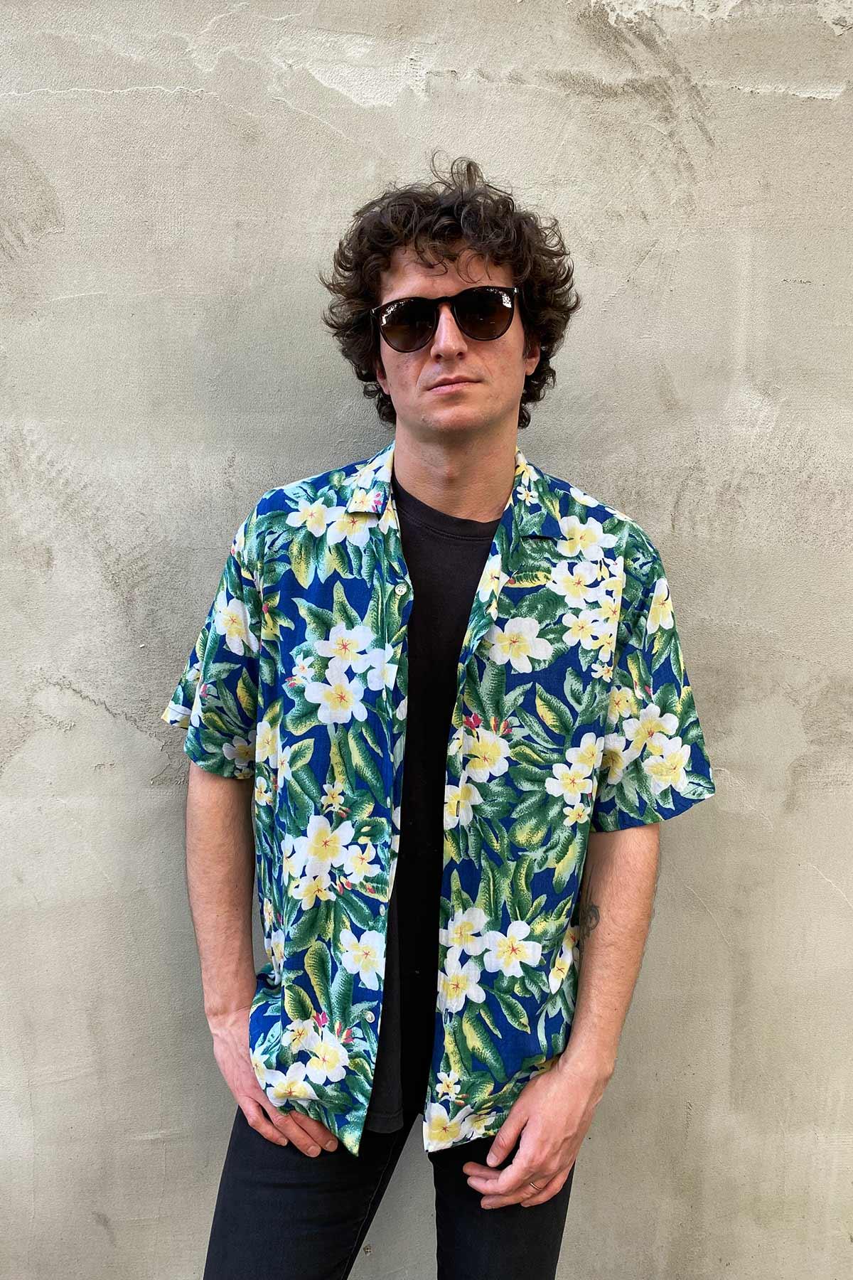 Vintage Kısa Kol Viskon Hawaii Gömlek
