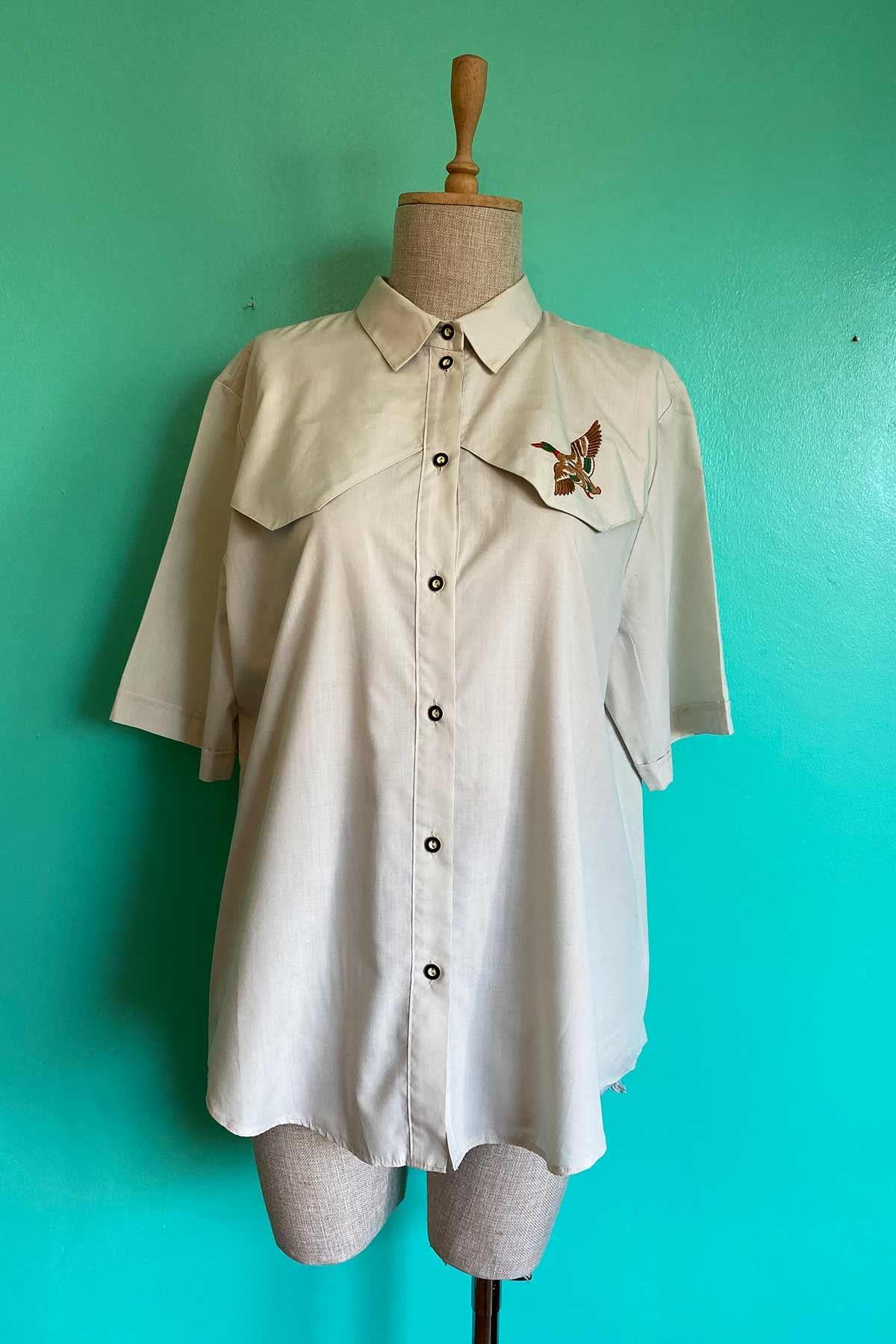 Vintage Kuş Figürlü Cotton Gömlek
