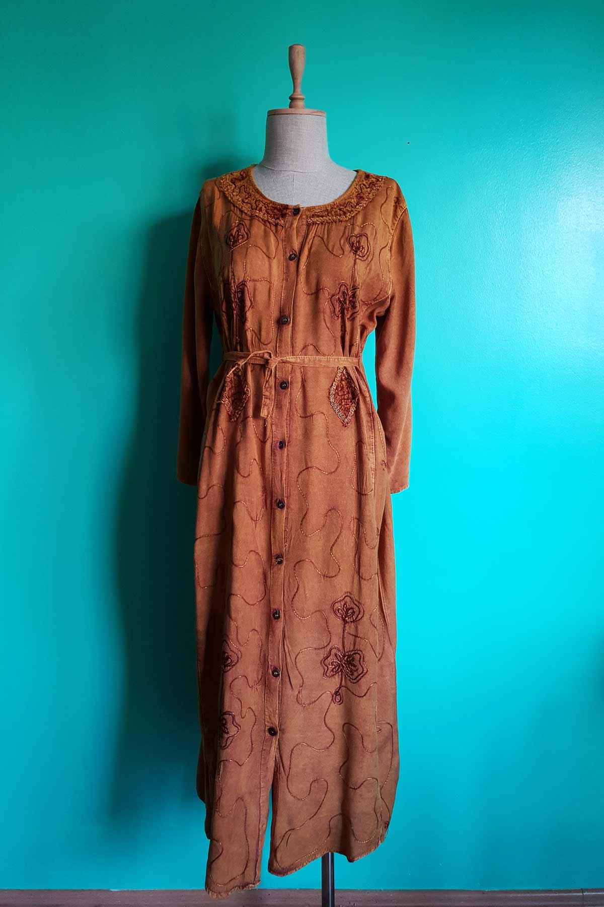 Vintage Kuşaklı Etnik Rayon Elbise