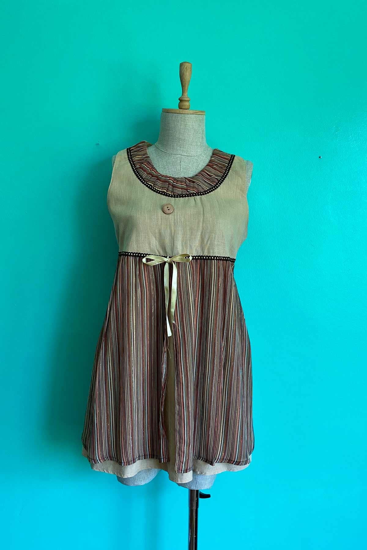 Vintage Kuşaklı Keten Mini Elbise