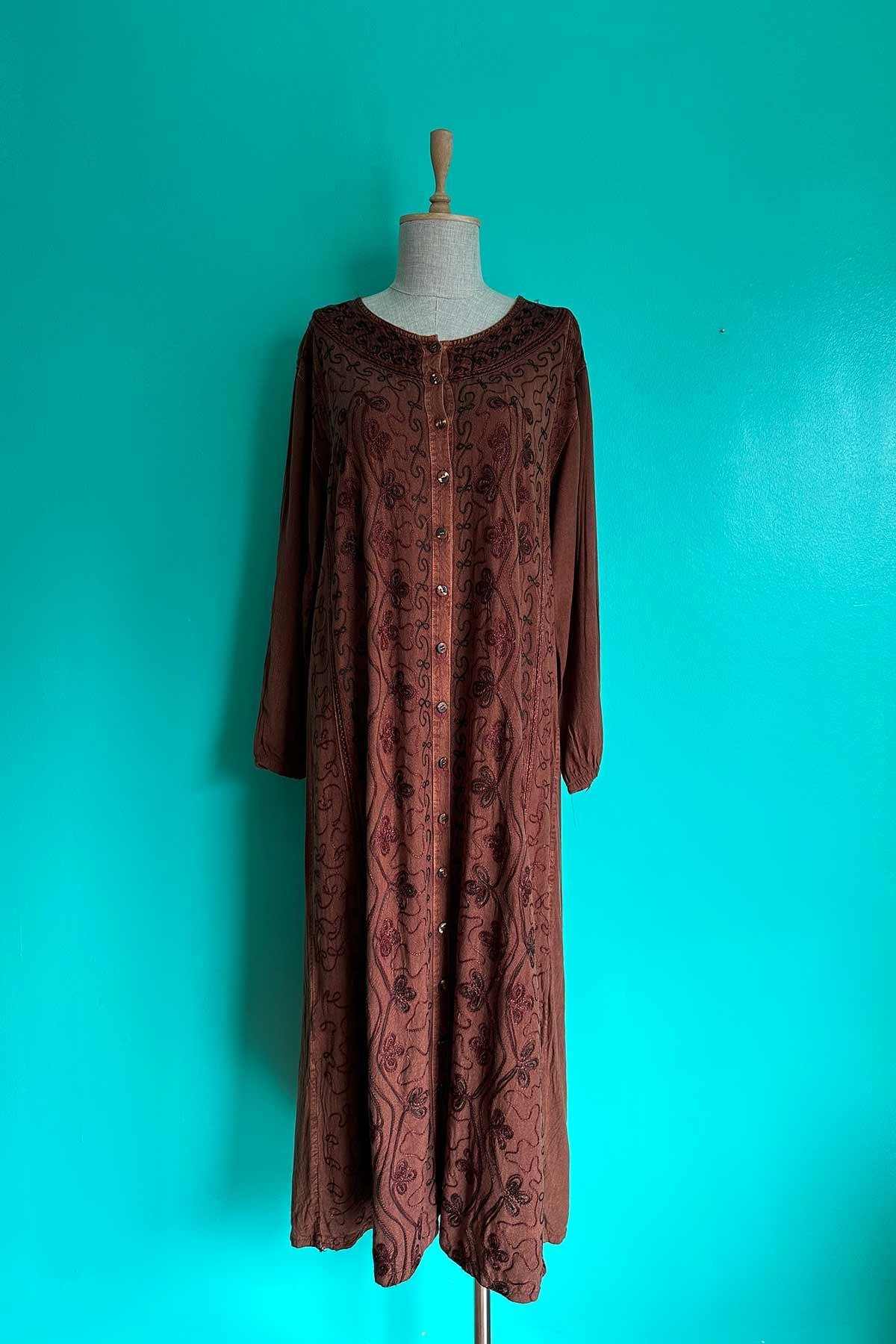 Vintage Kuşaklı Rayon Elbise
