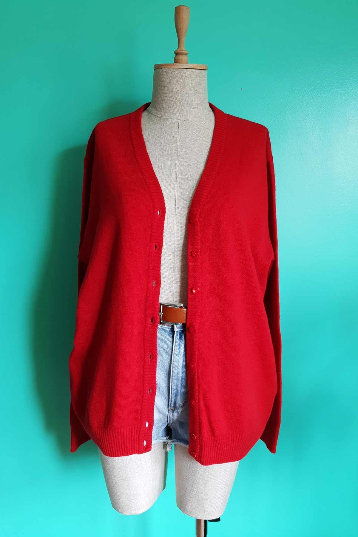 Vintage Lambswool Kırmızı Hırka