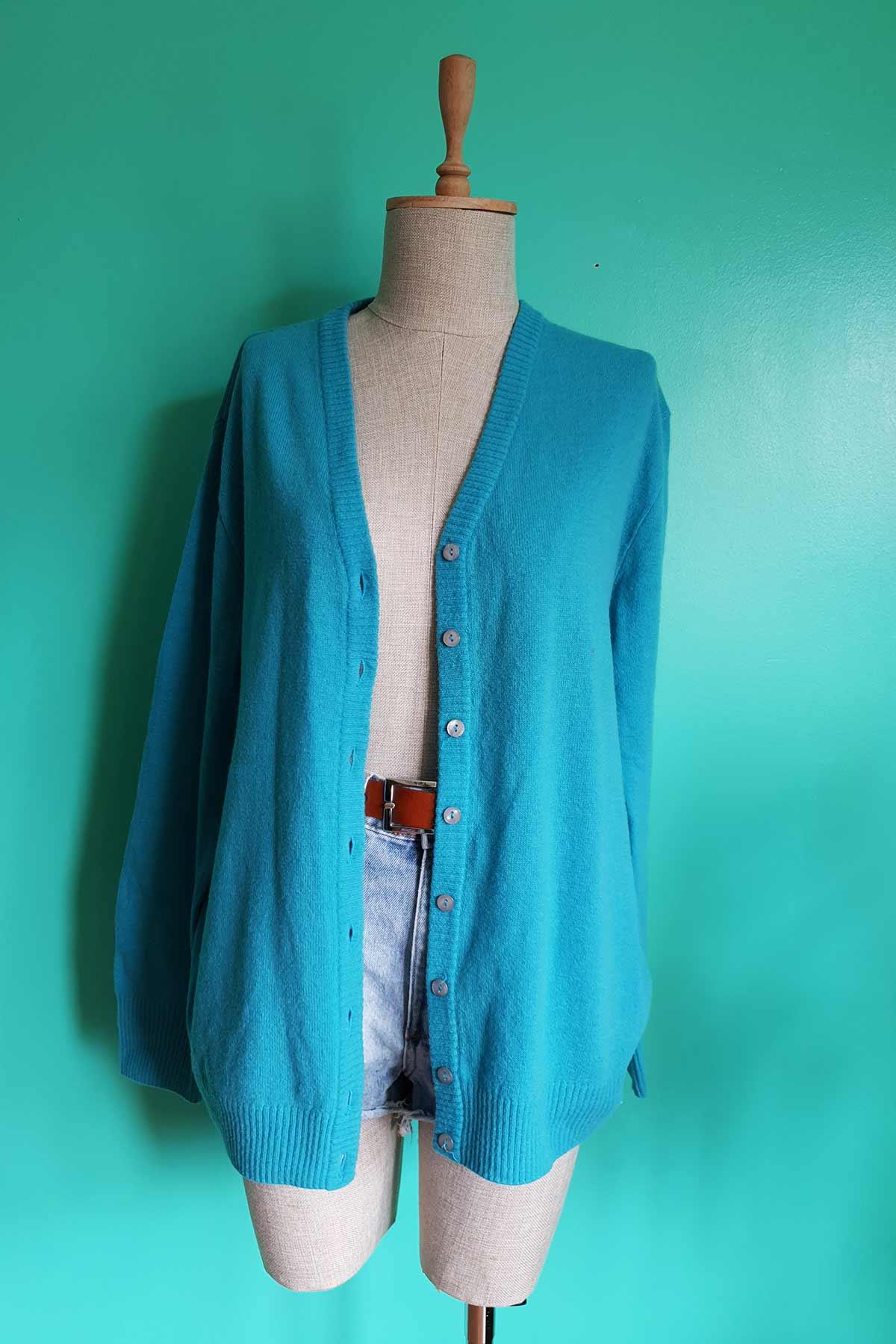 Vintage Lambswool Mavi Hırka