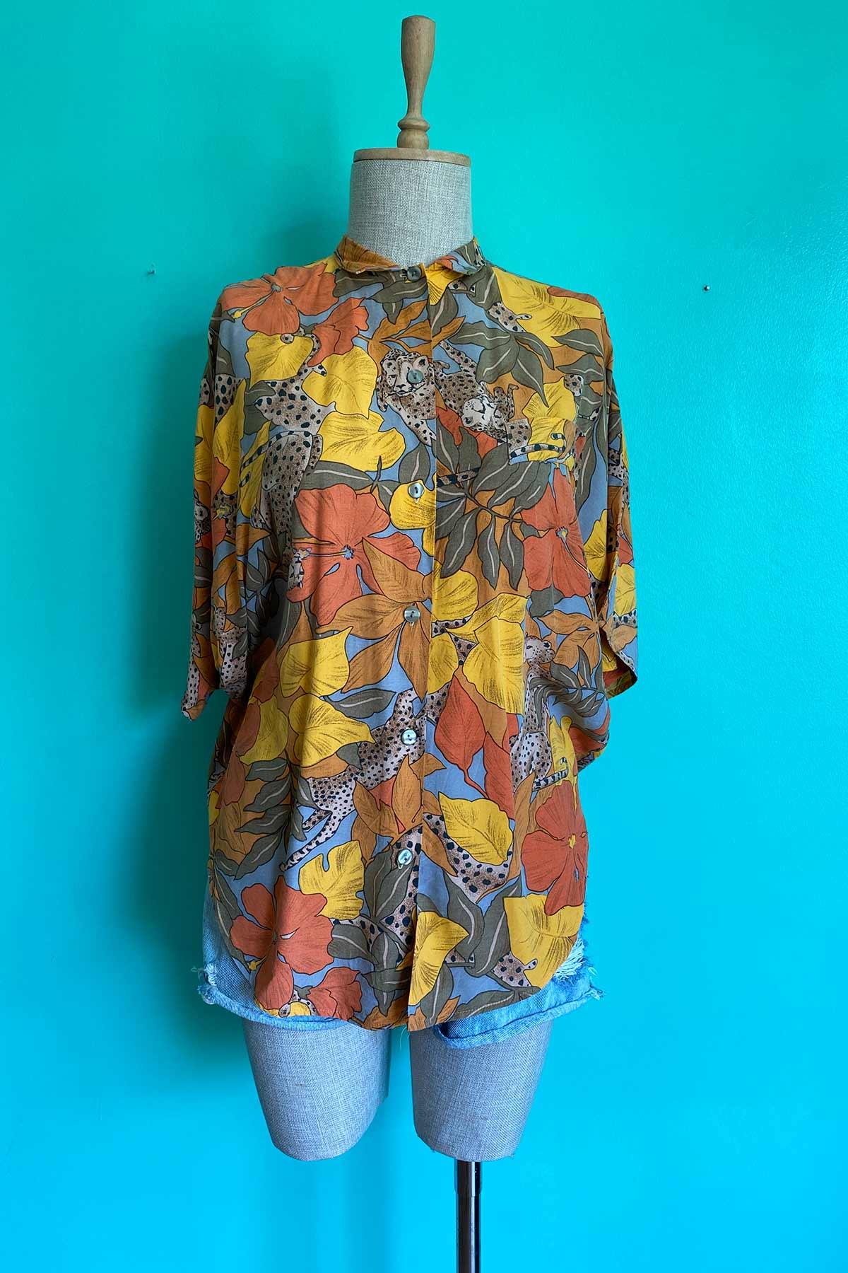 Vintage Leopar Figürlü Gömlek