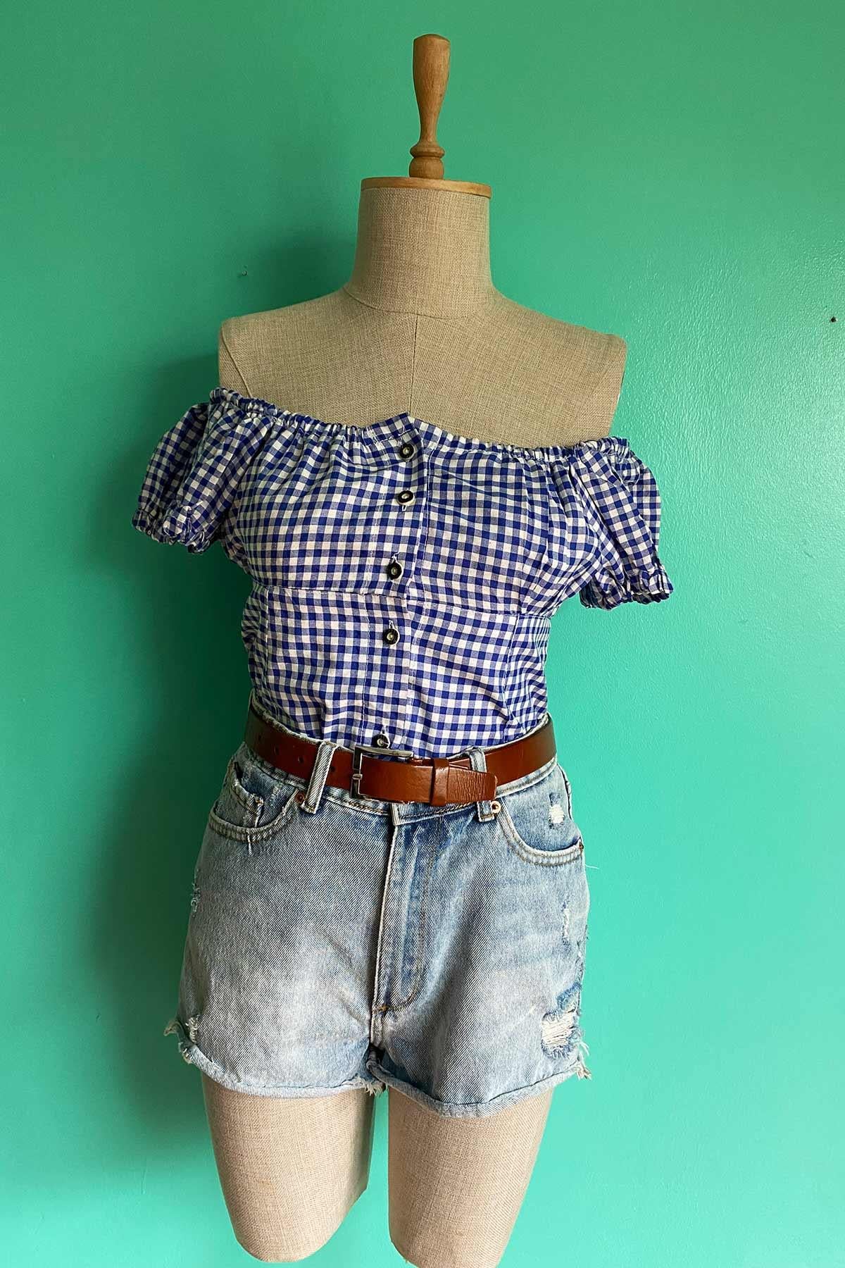 Vintage Mavi Pötikare Bavyera Bluz