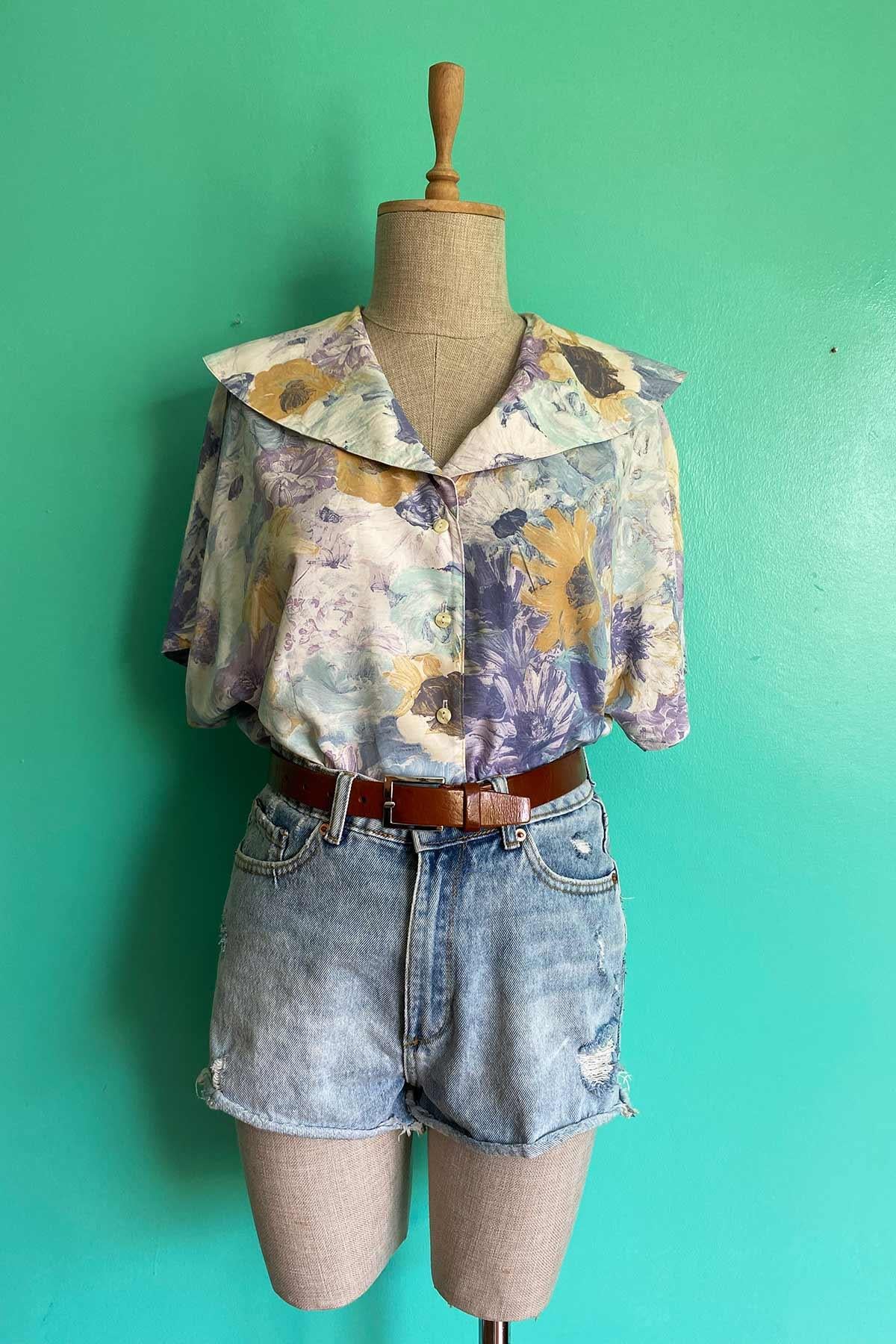 Vintage Maxi Yaka Viskon Gömlek