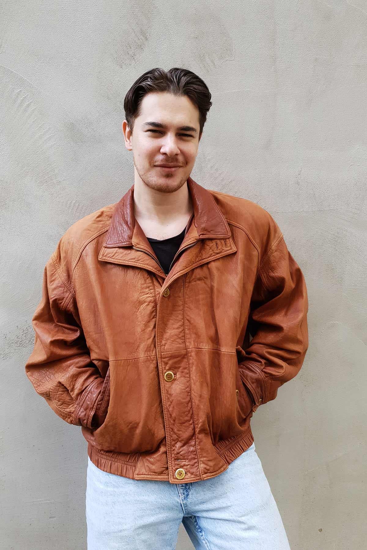 Vintage Oversize Bomber Deri Mont