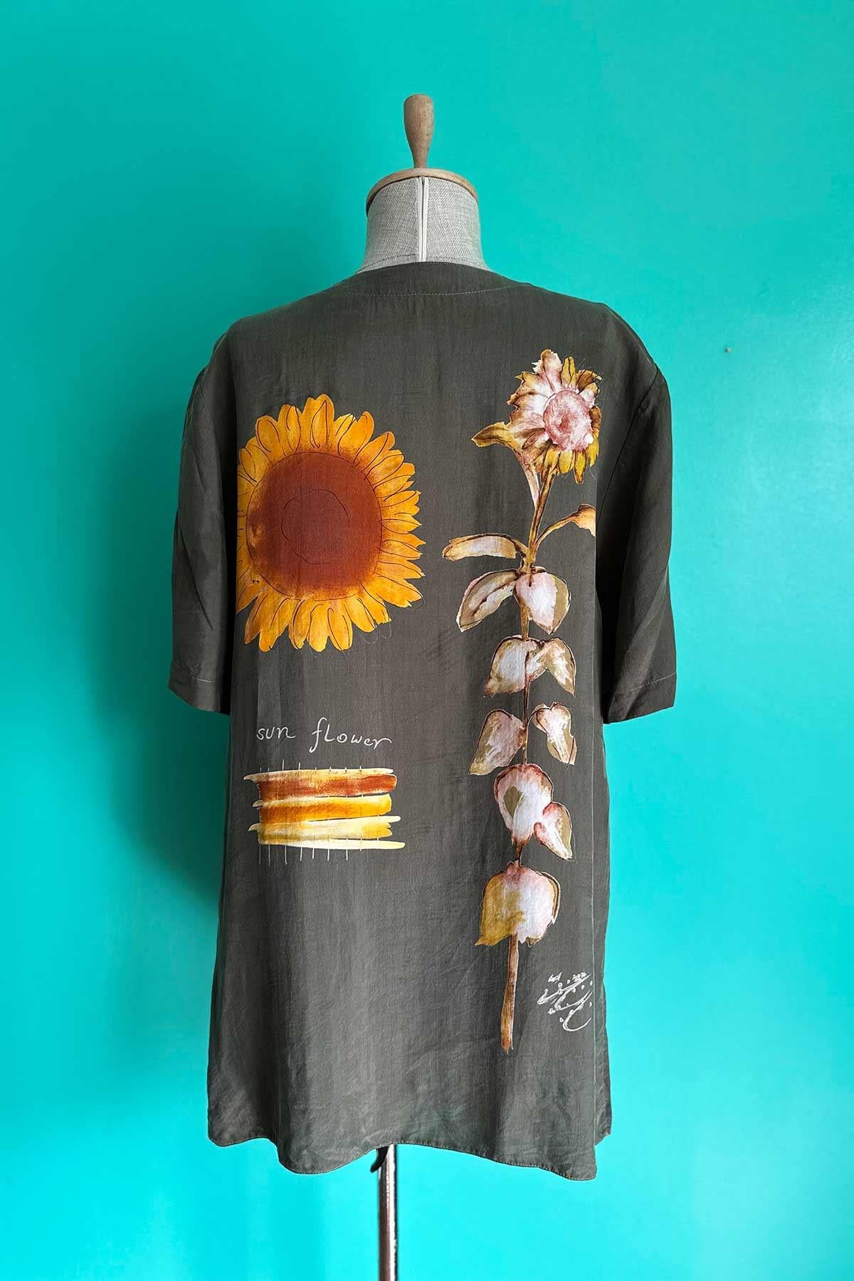 Vintage Oversize Çiçekli Cupro Gömlek