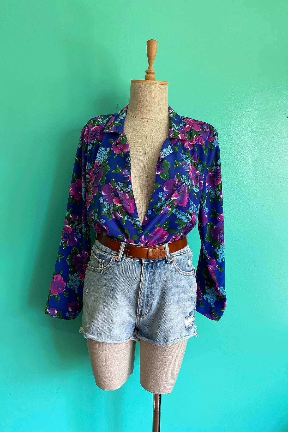 Vintage Oversize Çiçekli Gömlek