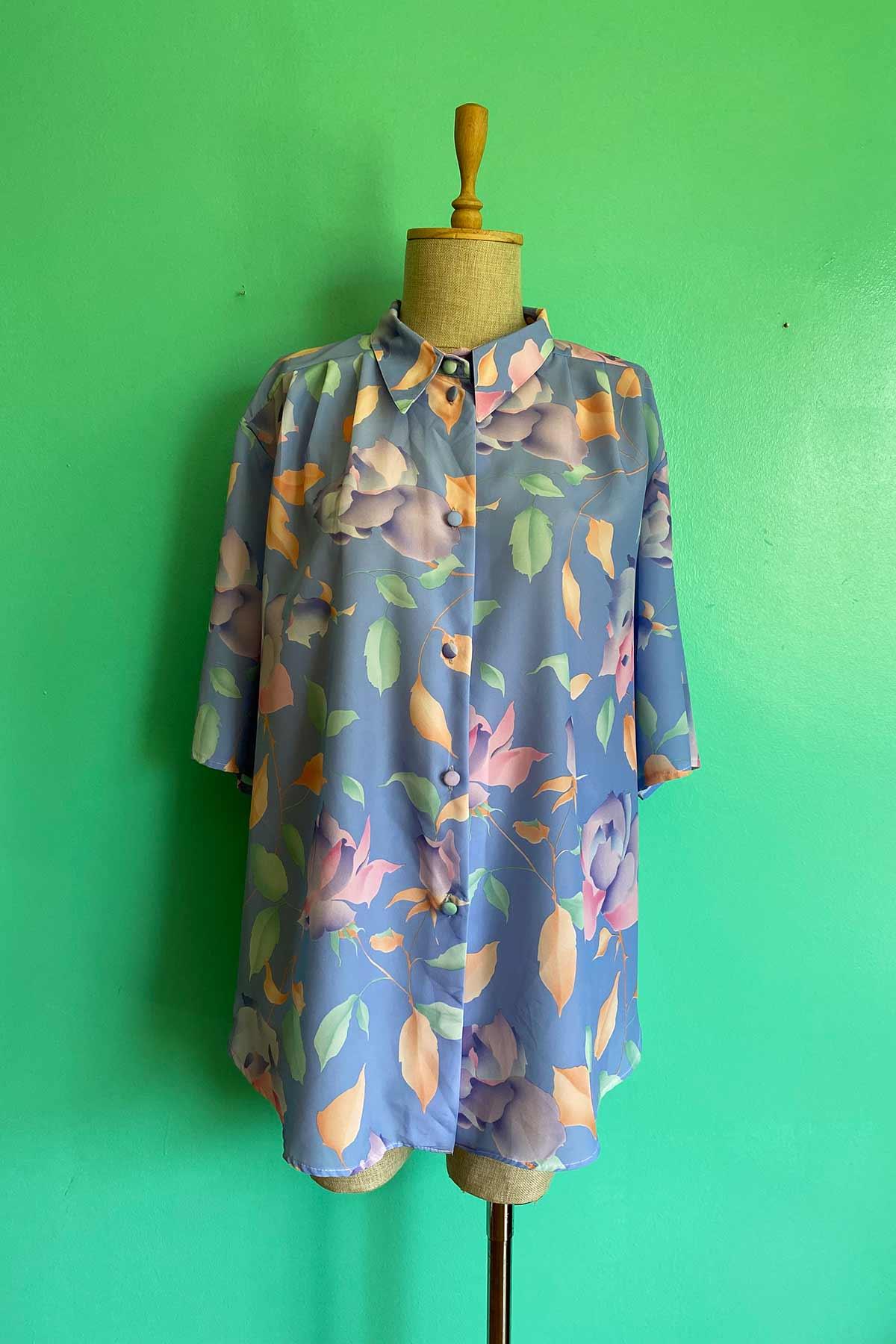 Vintage Oversize Çiçekli Yazlık Gömlek