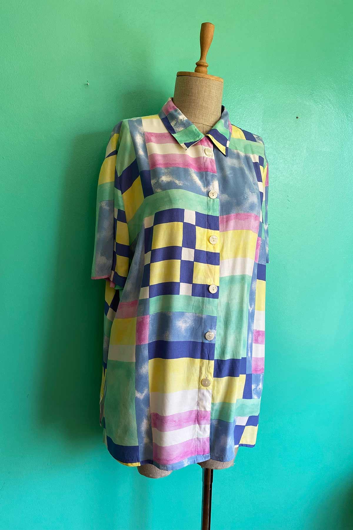Vintage Oversize Desenli Viskon Gömlek