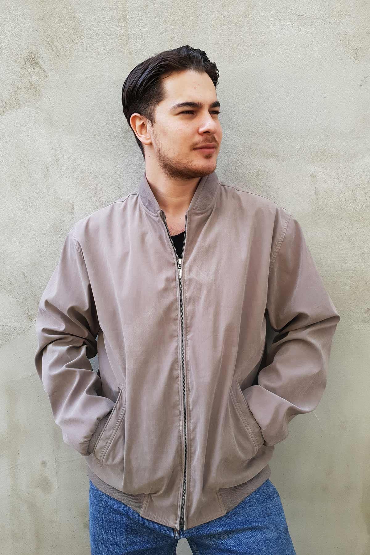 Vintage Oversize Gri Bomber Mont