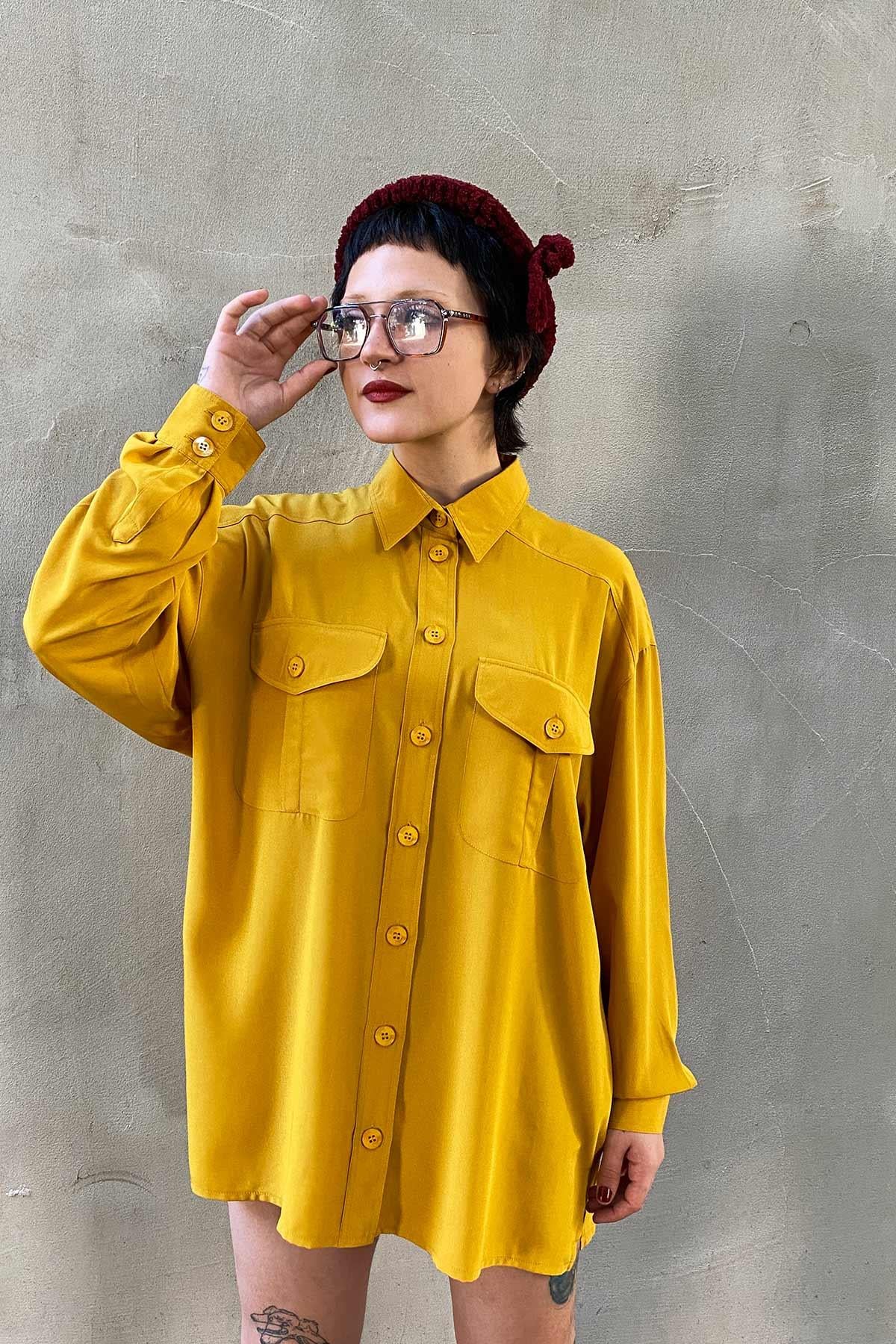 Vintage Oversize Sarı Gömlek