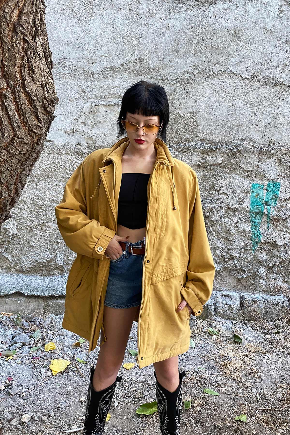 Vintage Oversize Sarı Mont