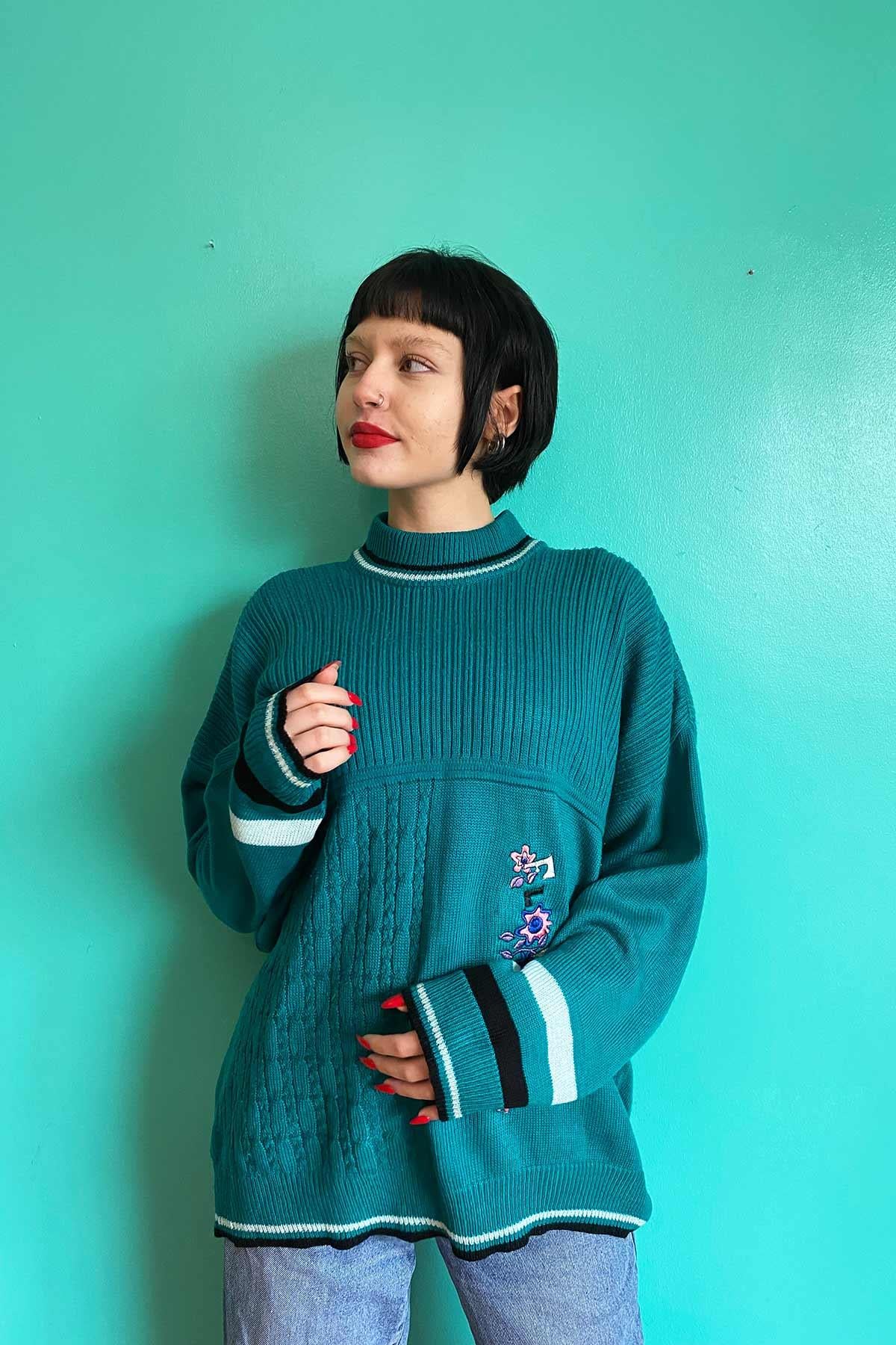 Vintage Oversize Turkuaz Kazak