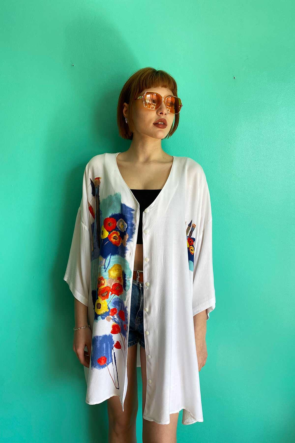 Vintage Oversize Viskon Gömlek