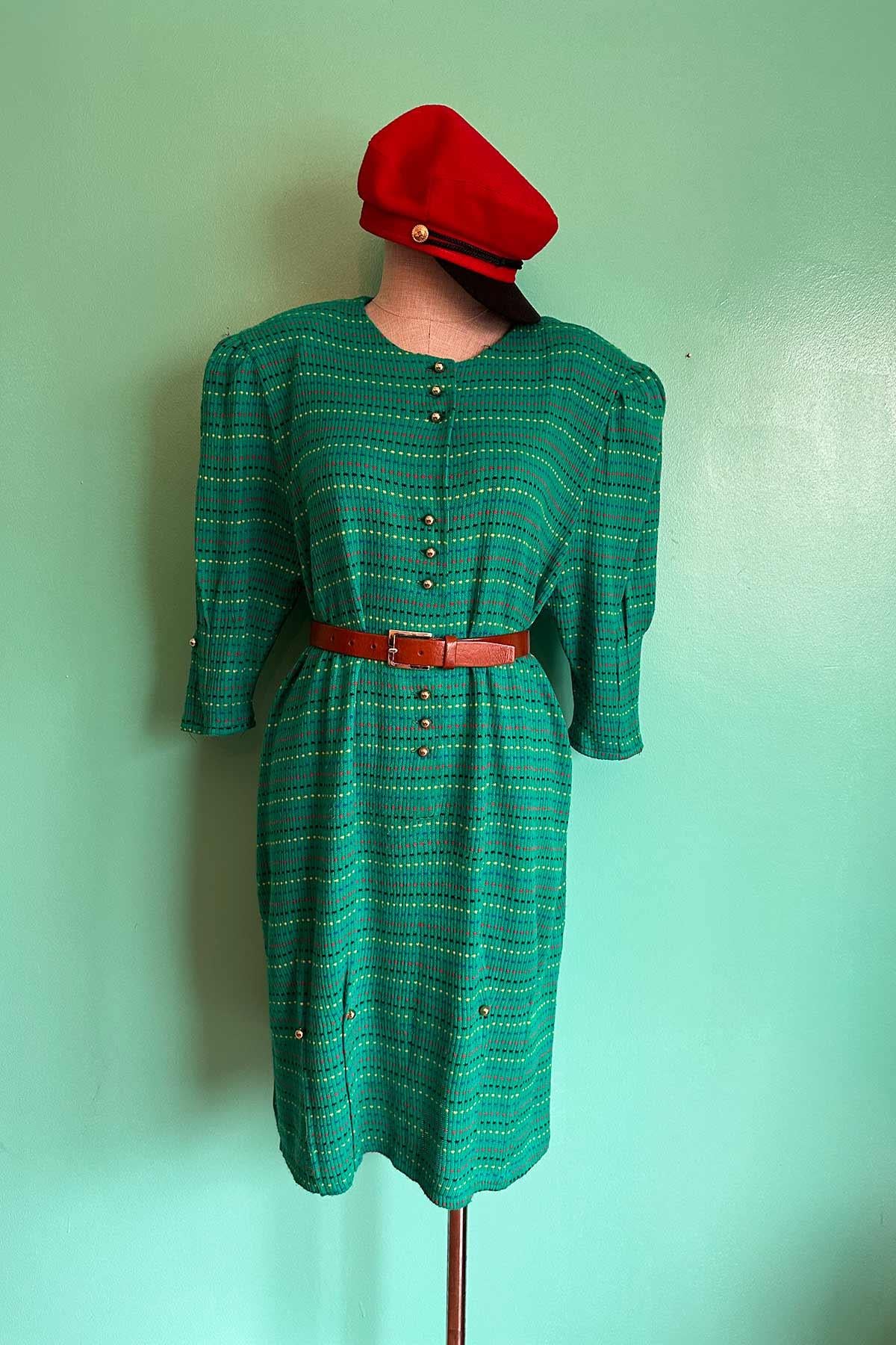 Vintage Oversize Yeşil Triko Elbise