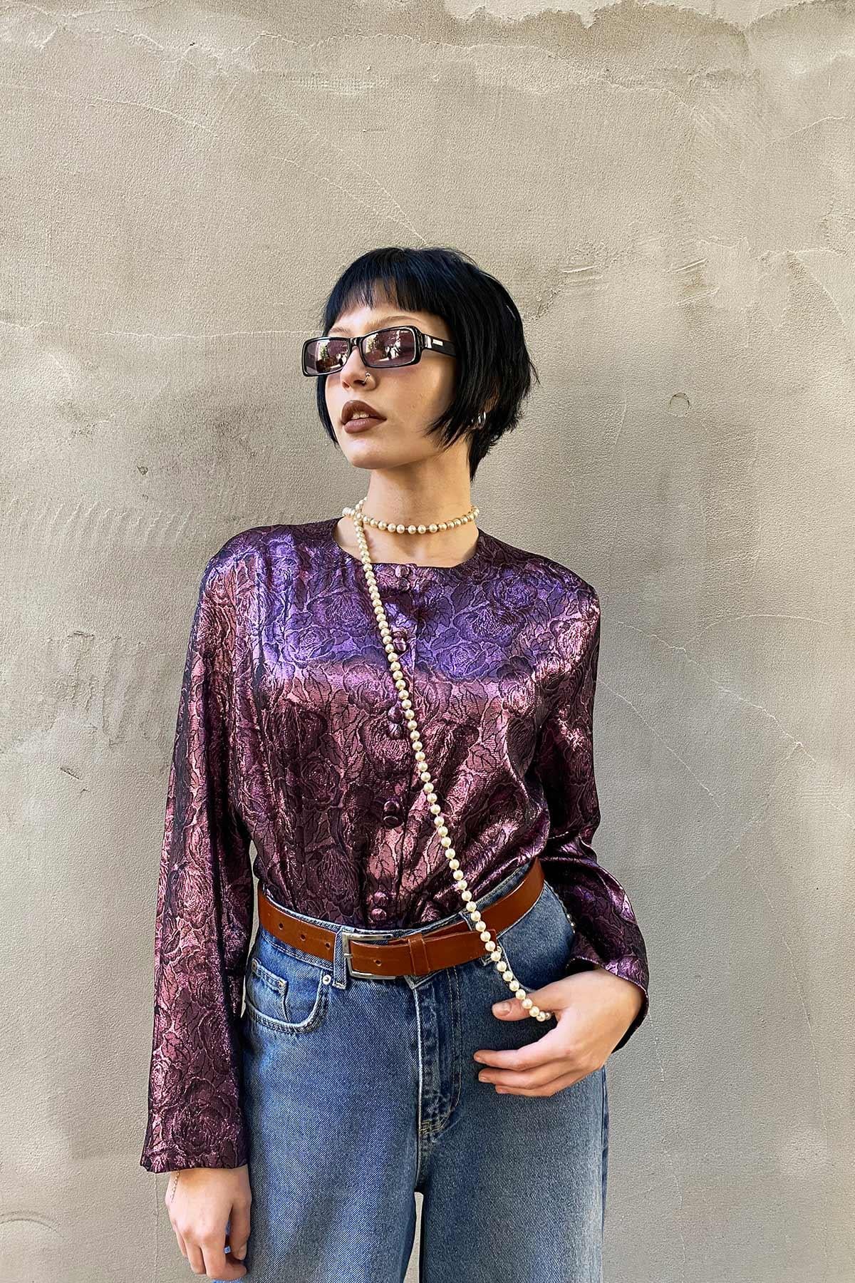 Vintage Parlak Gömlek