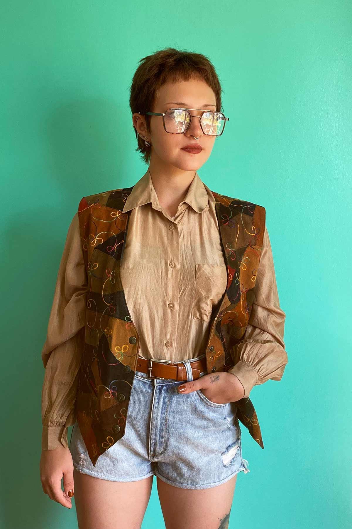 Vintage Patchwork Deri Yelek