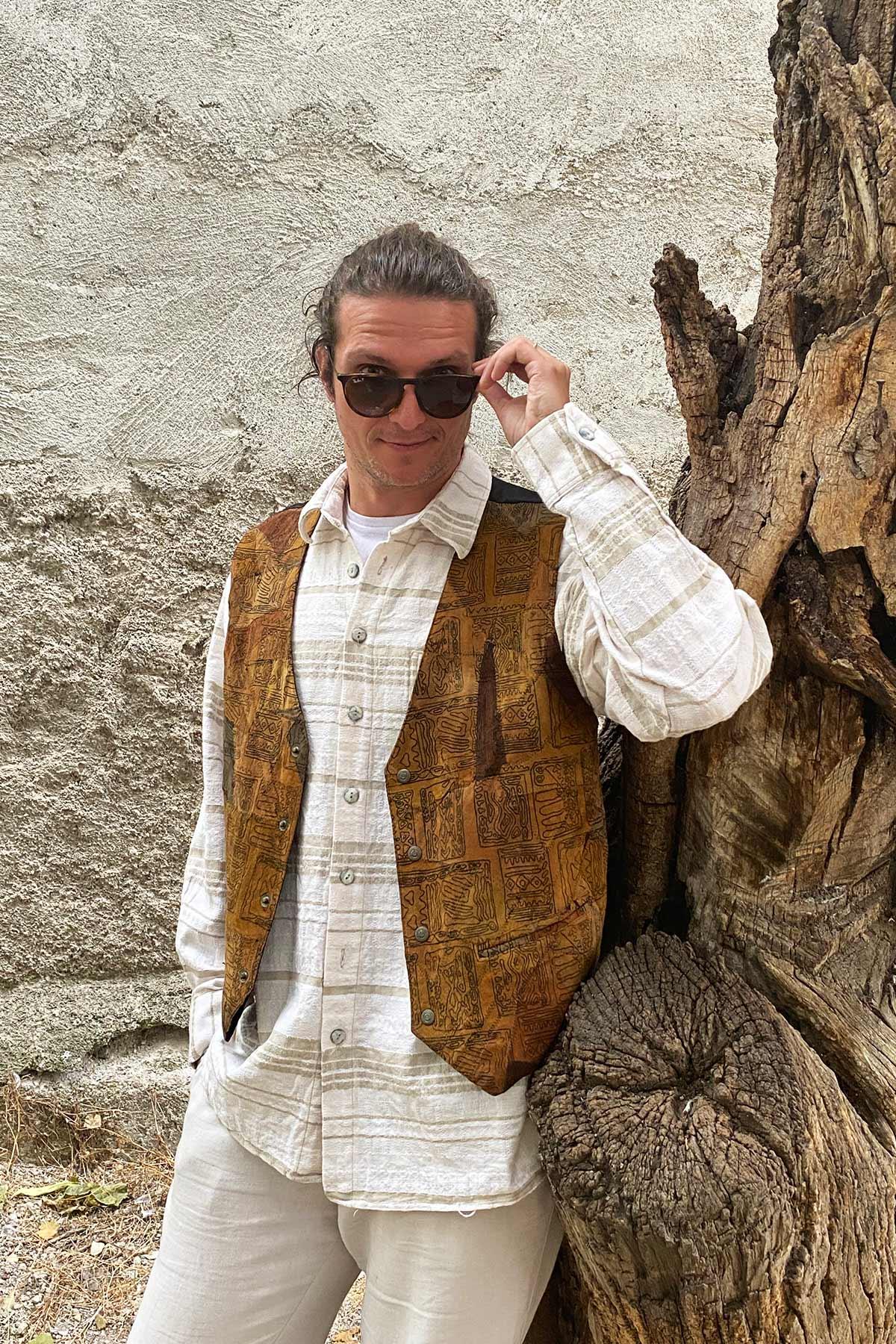 Vintage Patchwork Süet Deri Yelek
