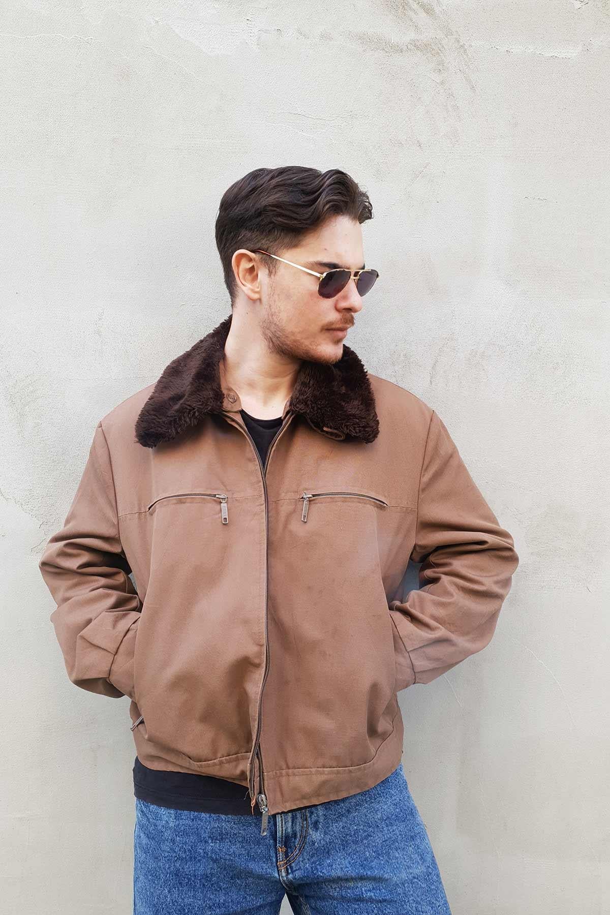 Vintage Pelüş Yaka Mont