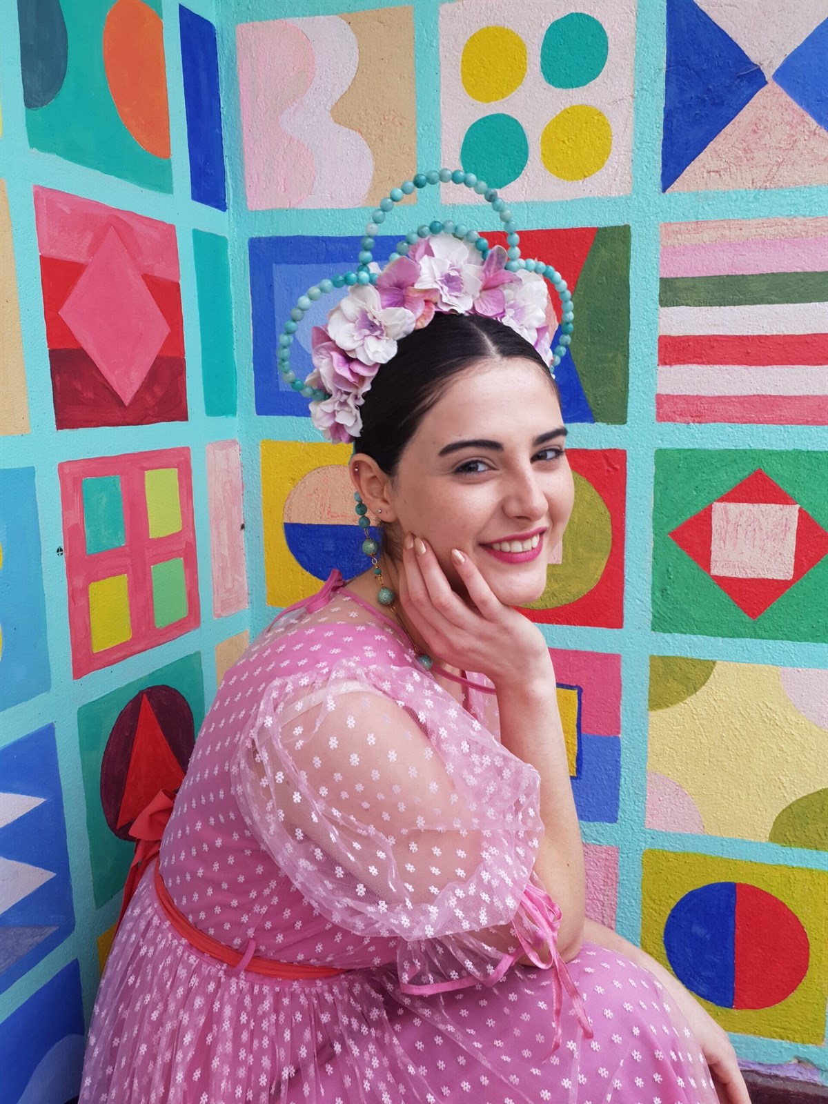 Vintage Pembe Puantiye Elbise